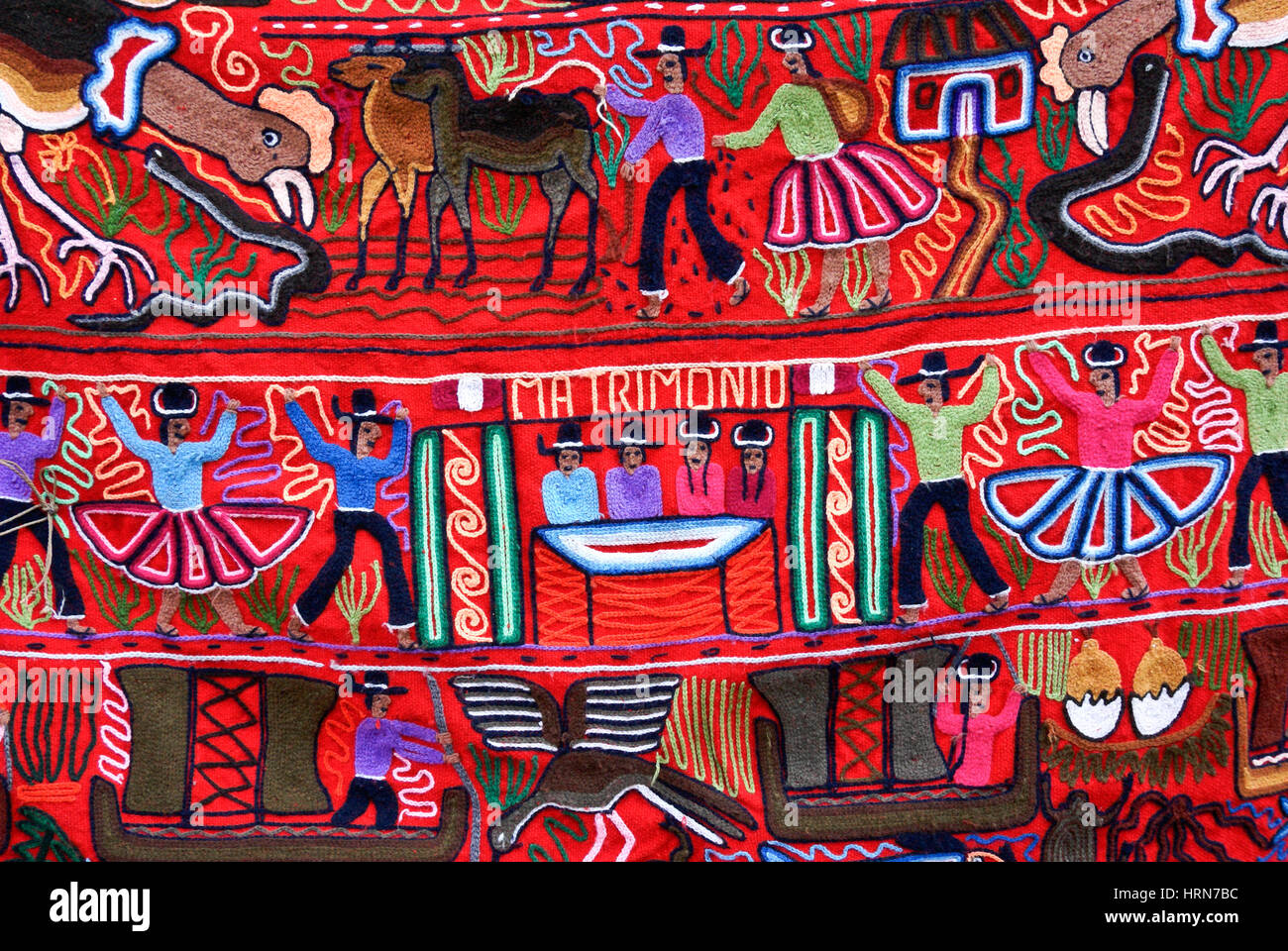 Tissé et brodé péruvien wall hanging Banque D'Images