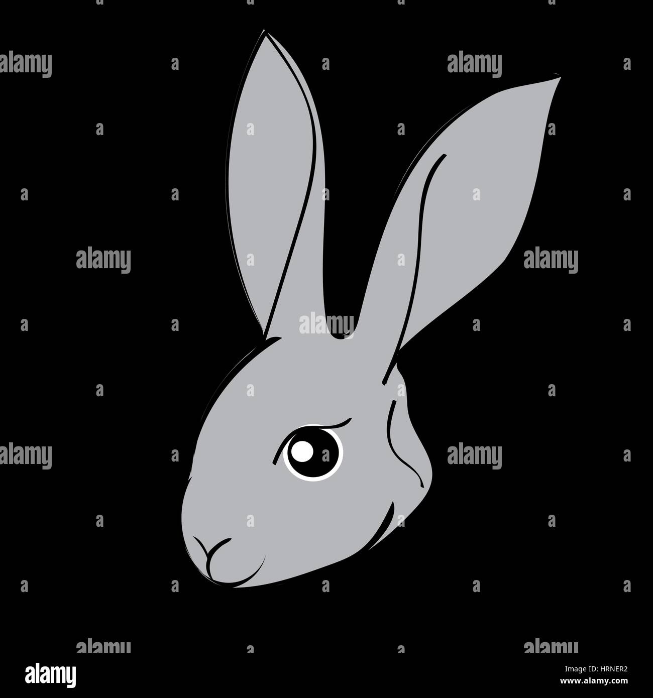 Lapin de Pâques gris fond noir animal Illustration de Vecteur