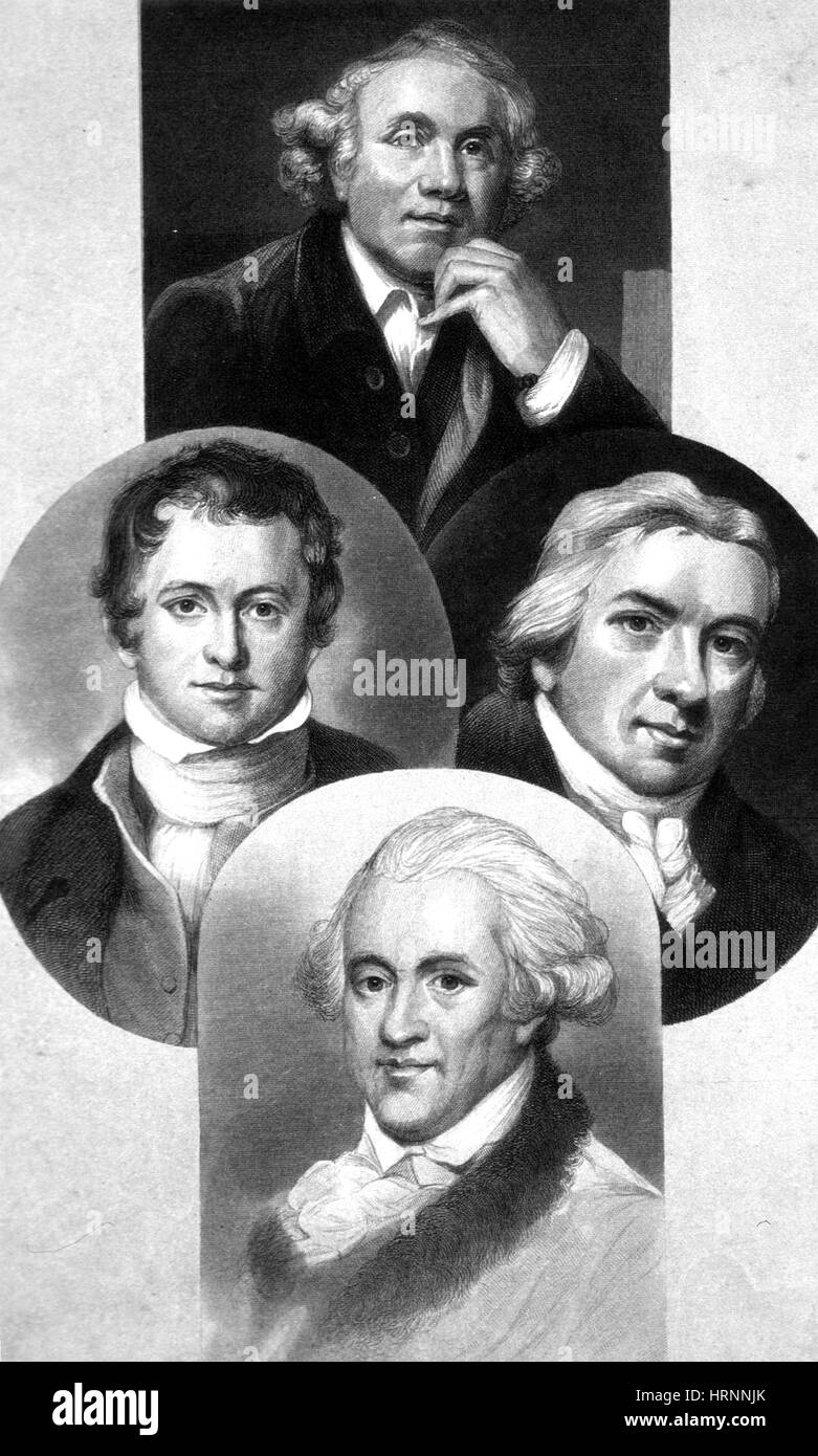 Hunter, Davy, Jenner et Herschel, scientifiques Anglais Banque D'Images