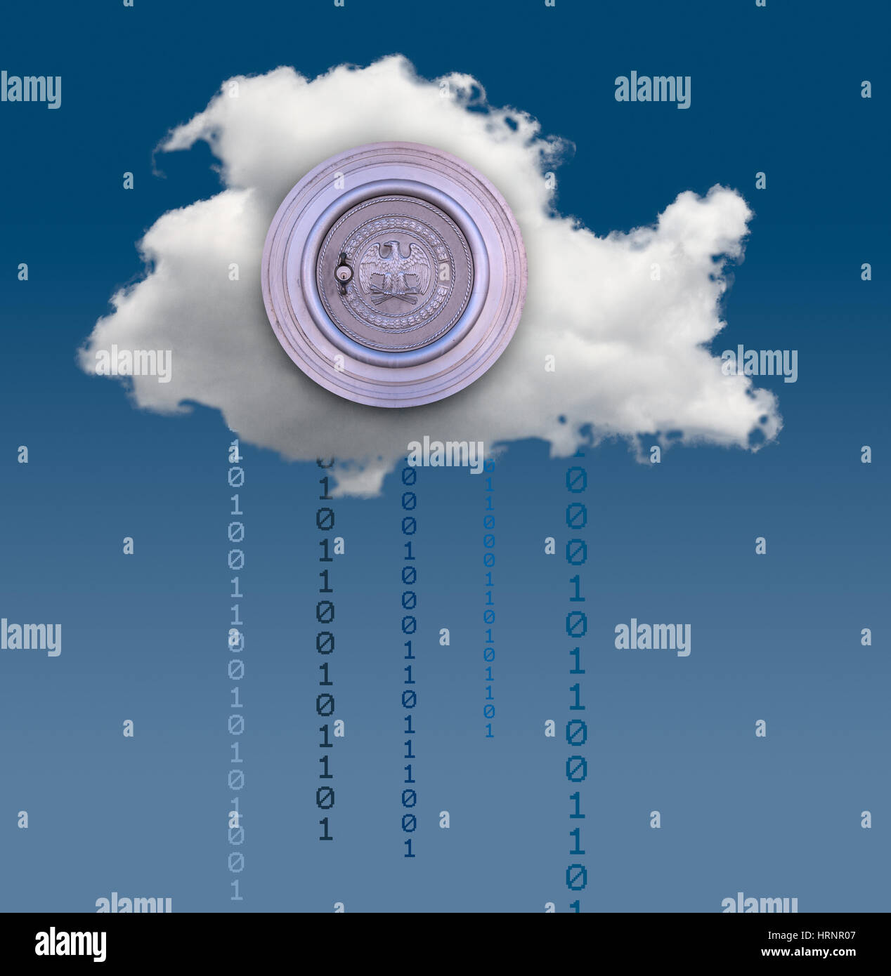 Notion de droit pour le cloud computing et les applications en ligne avec une banque fédérale de réserve vault montrant des problèmes de sécurité Banque D'Images