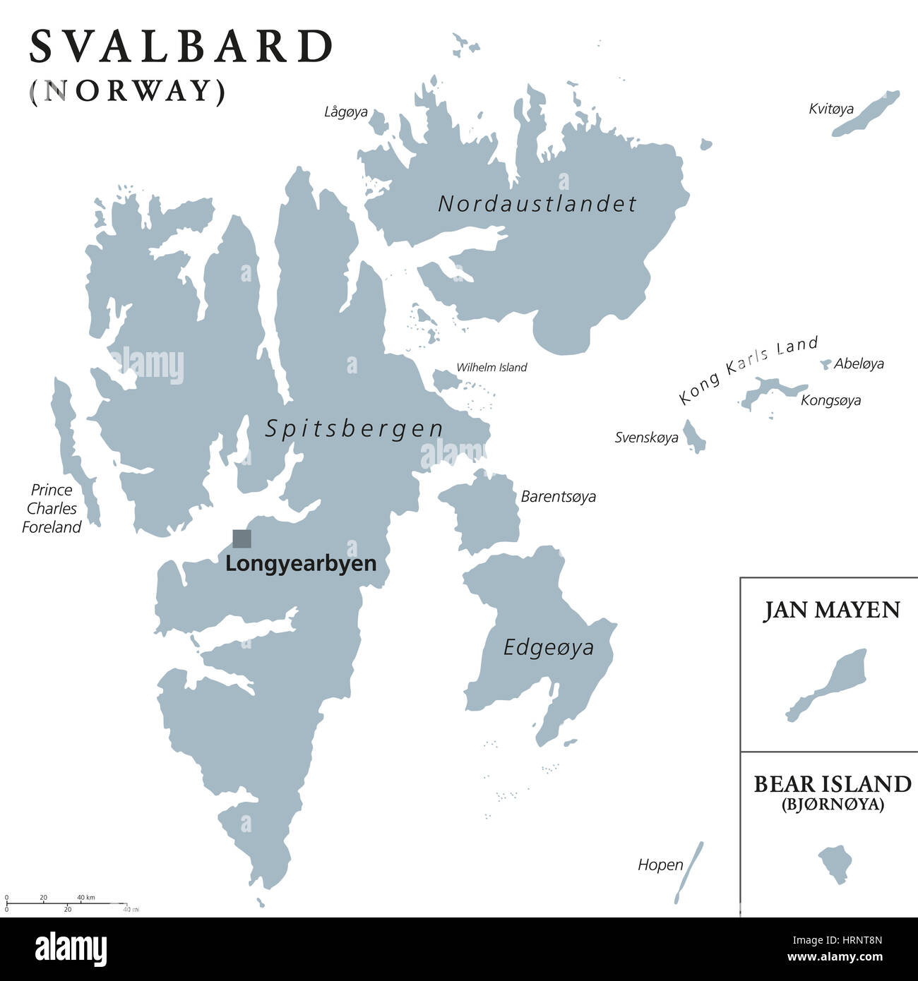 Svalbard, l'île Bear et Jan Mayen. Archipels norvégiens et de l'île dans l'océan Arctique. Le Spitzberg. Banque D'Images