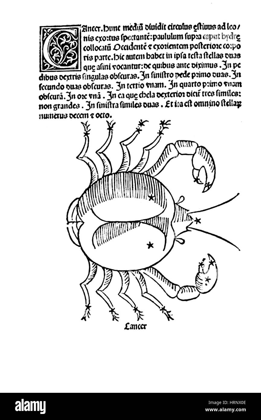 Constellation du cancer, Zodiaque, 1482 Banque D'Images