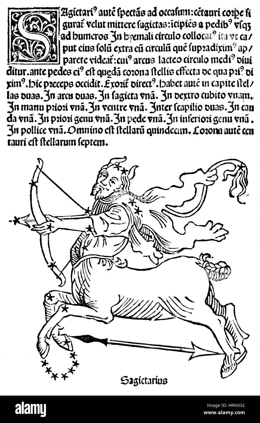 La constellation du Sagittaire, signe du Zodiaque, 1482 Banque D'Images