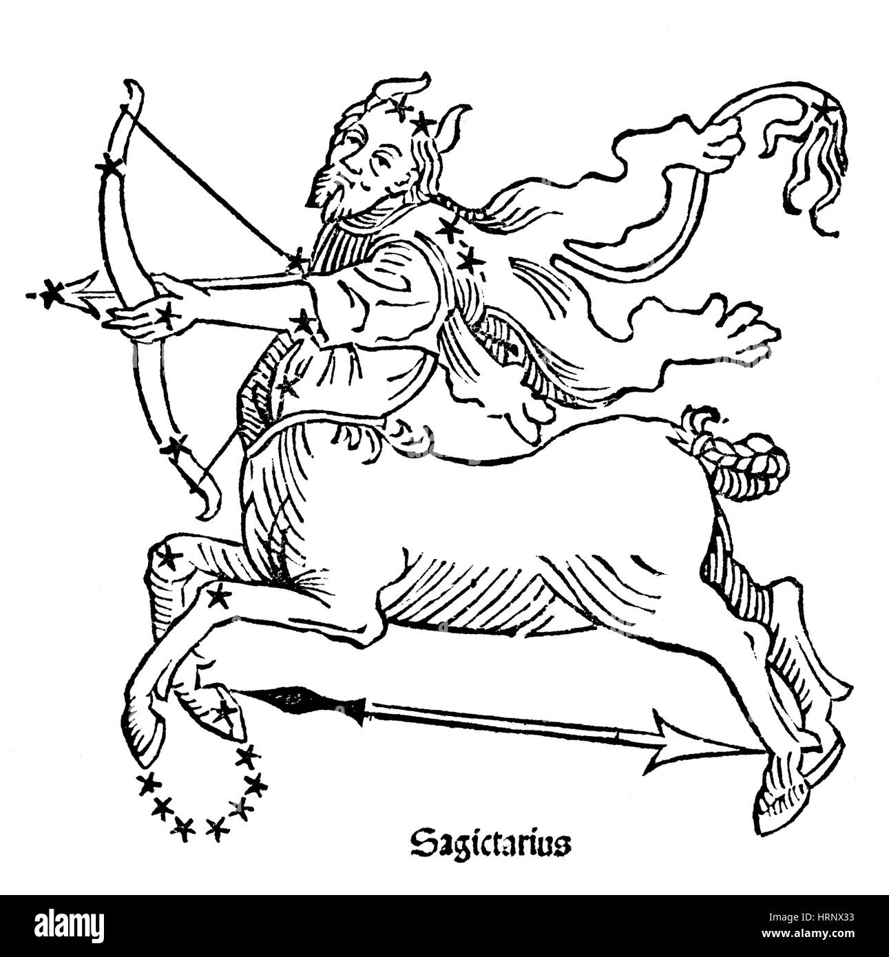 La constellation du Sagittaire, signe du Zodiaque, 1482 Banque D'Images