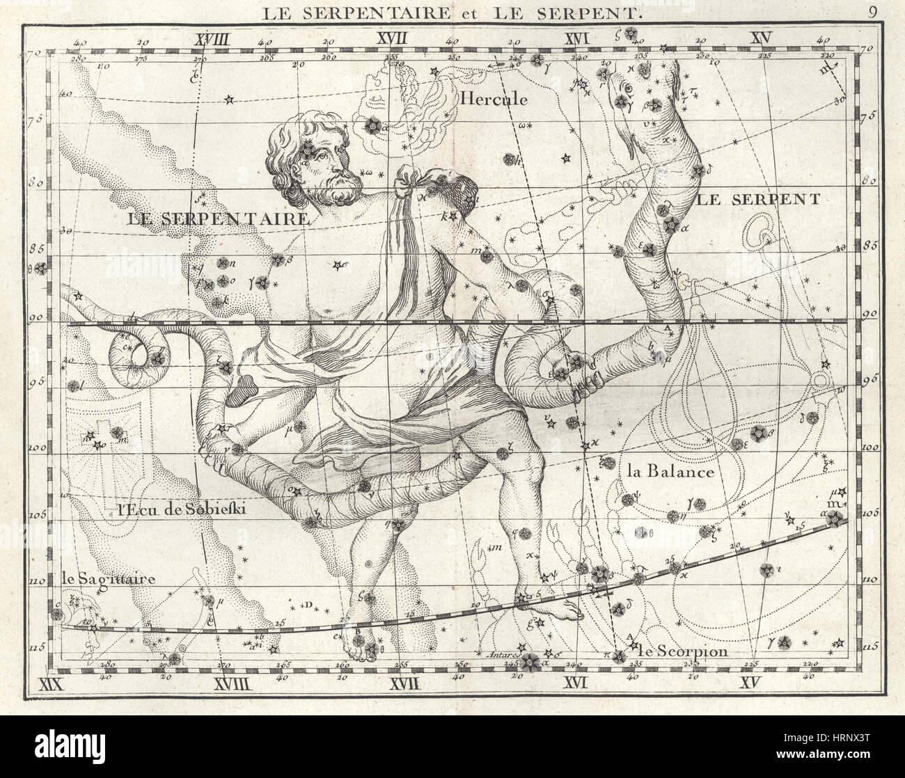 Ophiuchus et Serpens Constellations, 1729 Banque D'Images
