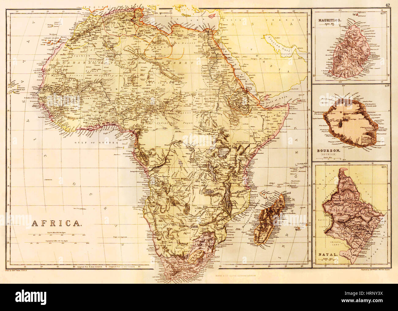 Carte de l'Afrique, ch. 1850 Banque D'Images