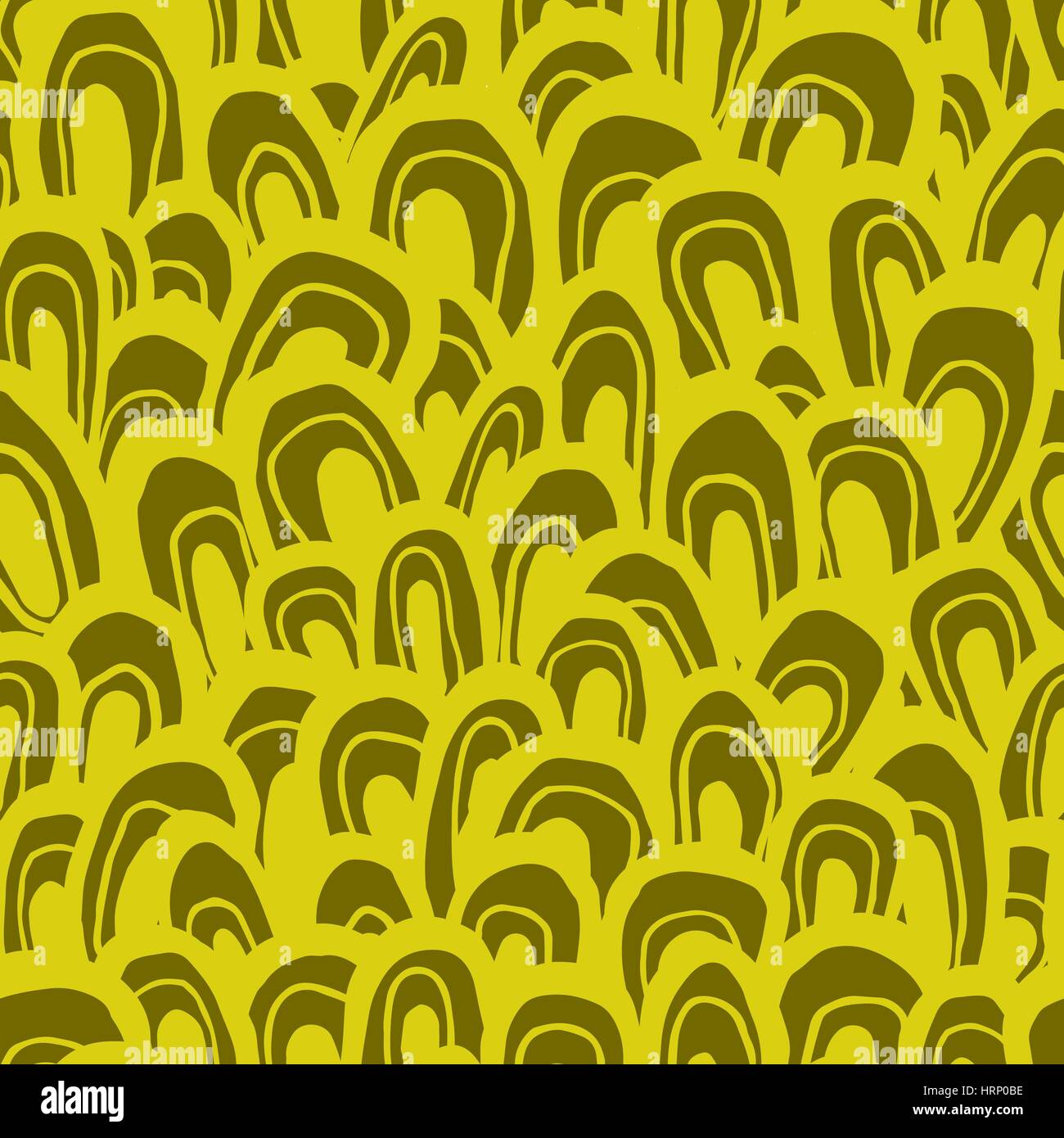 Seamless abstract pattern. Des formes à la main, ressemble à des vagues, échelle de poissons ou la forêt, les couleurs d'or. Géométrie détendue. Le design textile. Illustration de Vecteur