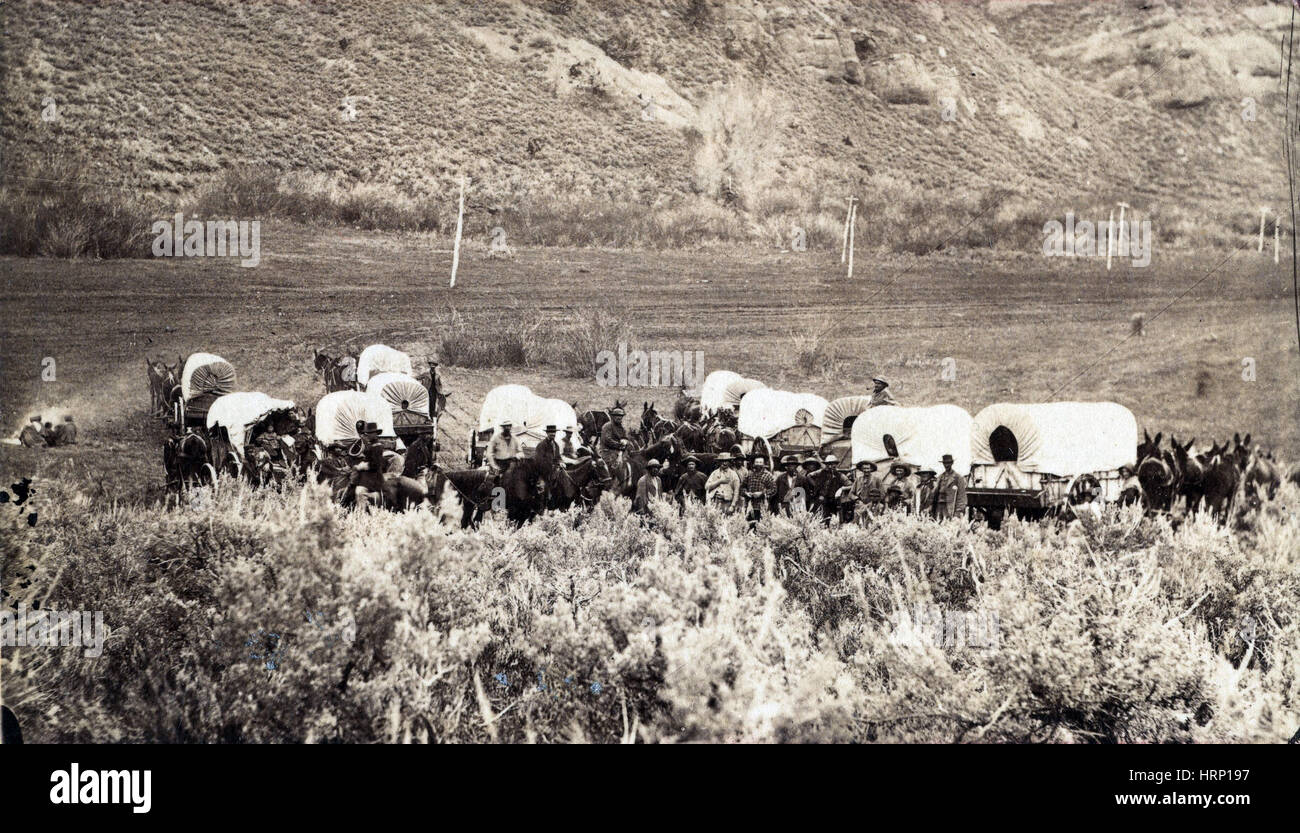 Mormon, Wagon Train 1870 Banque D'Images