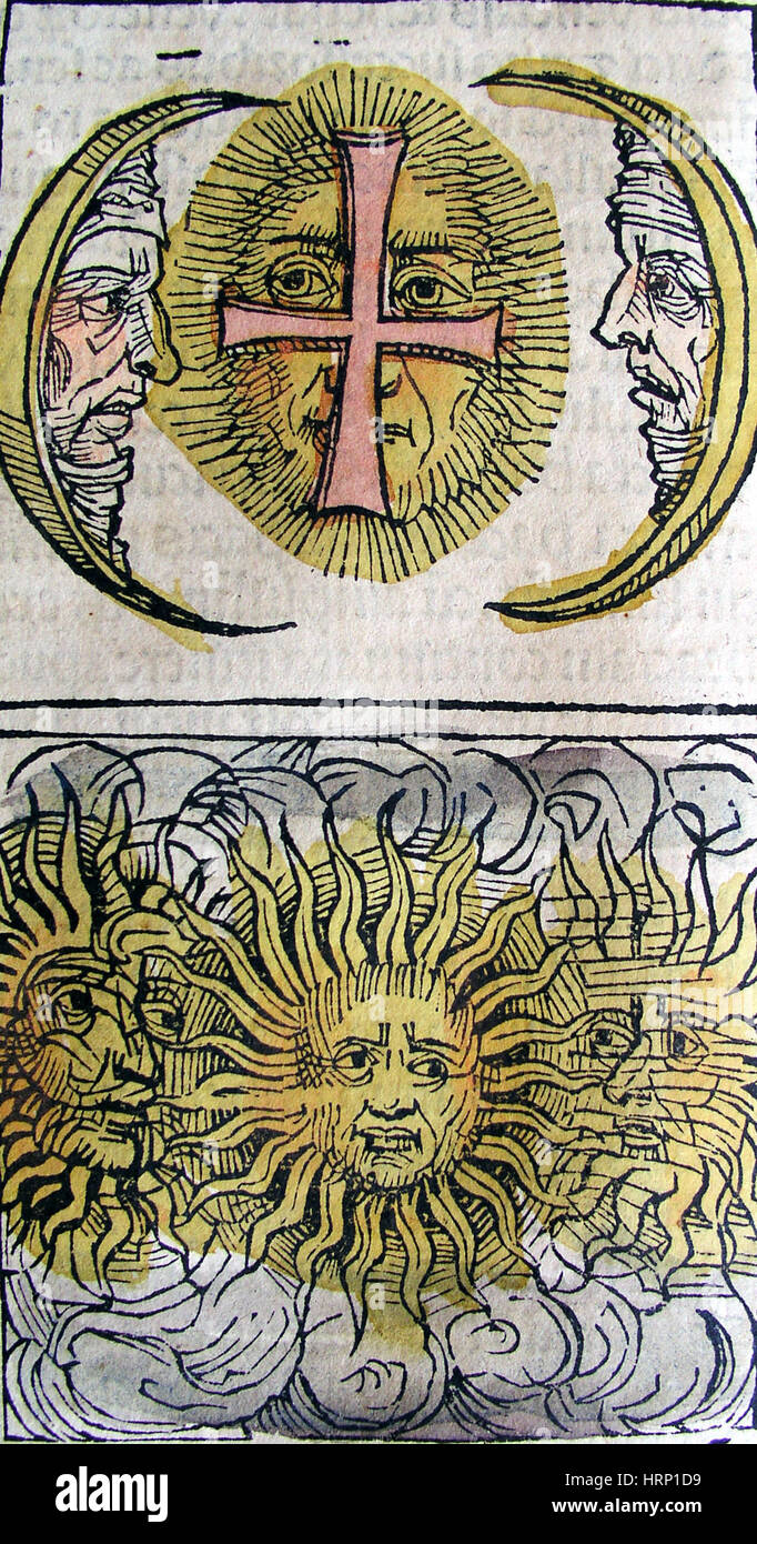 Chiens de soleil, Nuremberg Chronicle, 1493 Banque D'Images