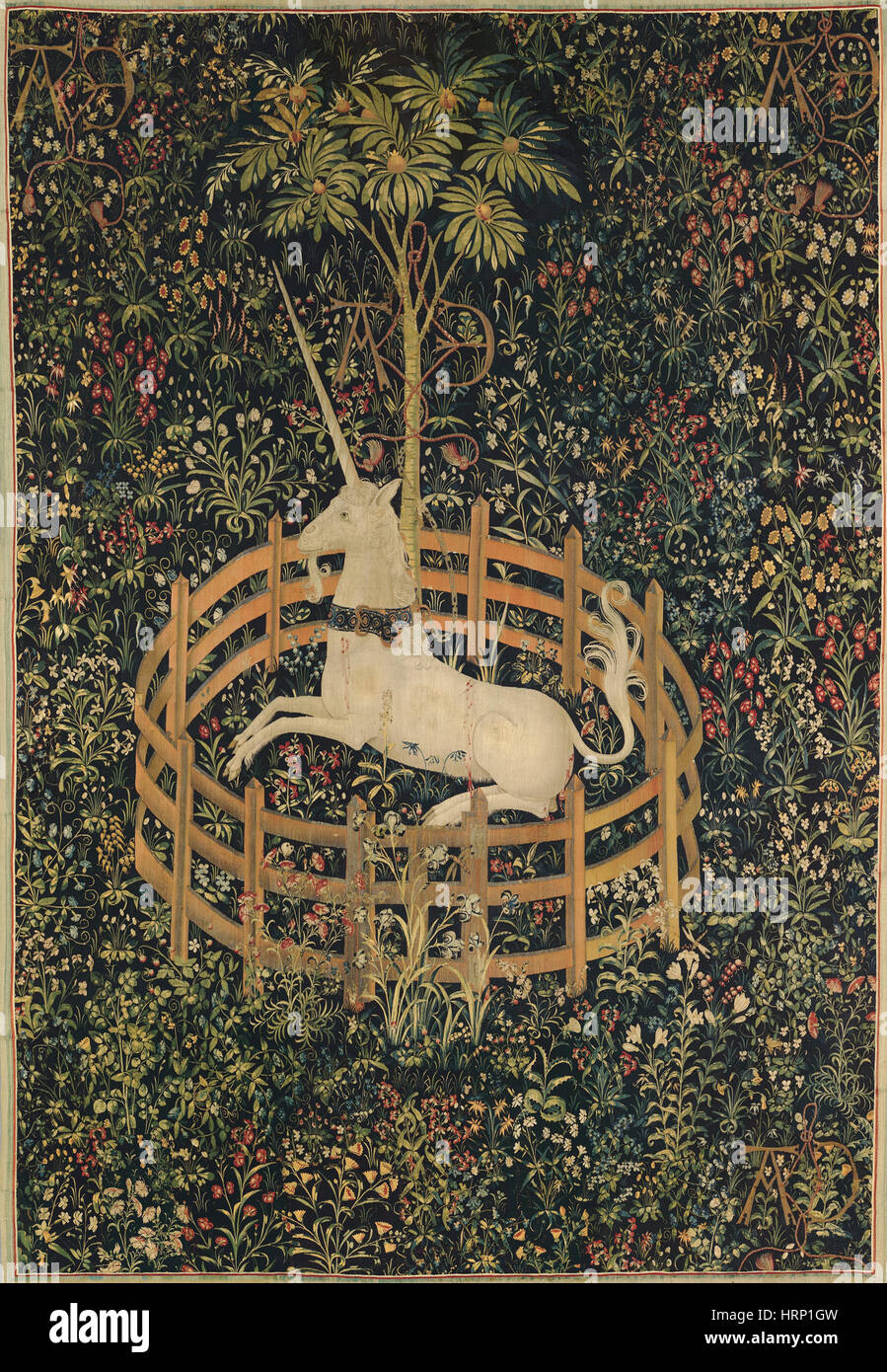En captivité, l'Unicorn Unicorn Tapestries Banque D'Images