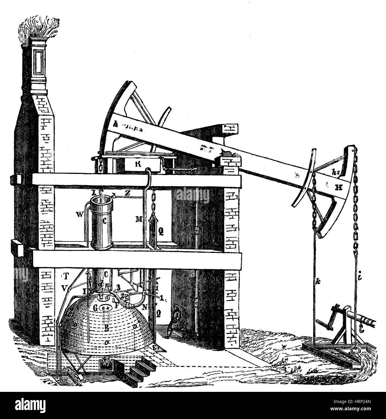 Machine à vapeur atmosphérique Newcomen, 1712 Banque D'Images