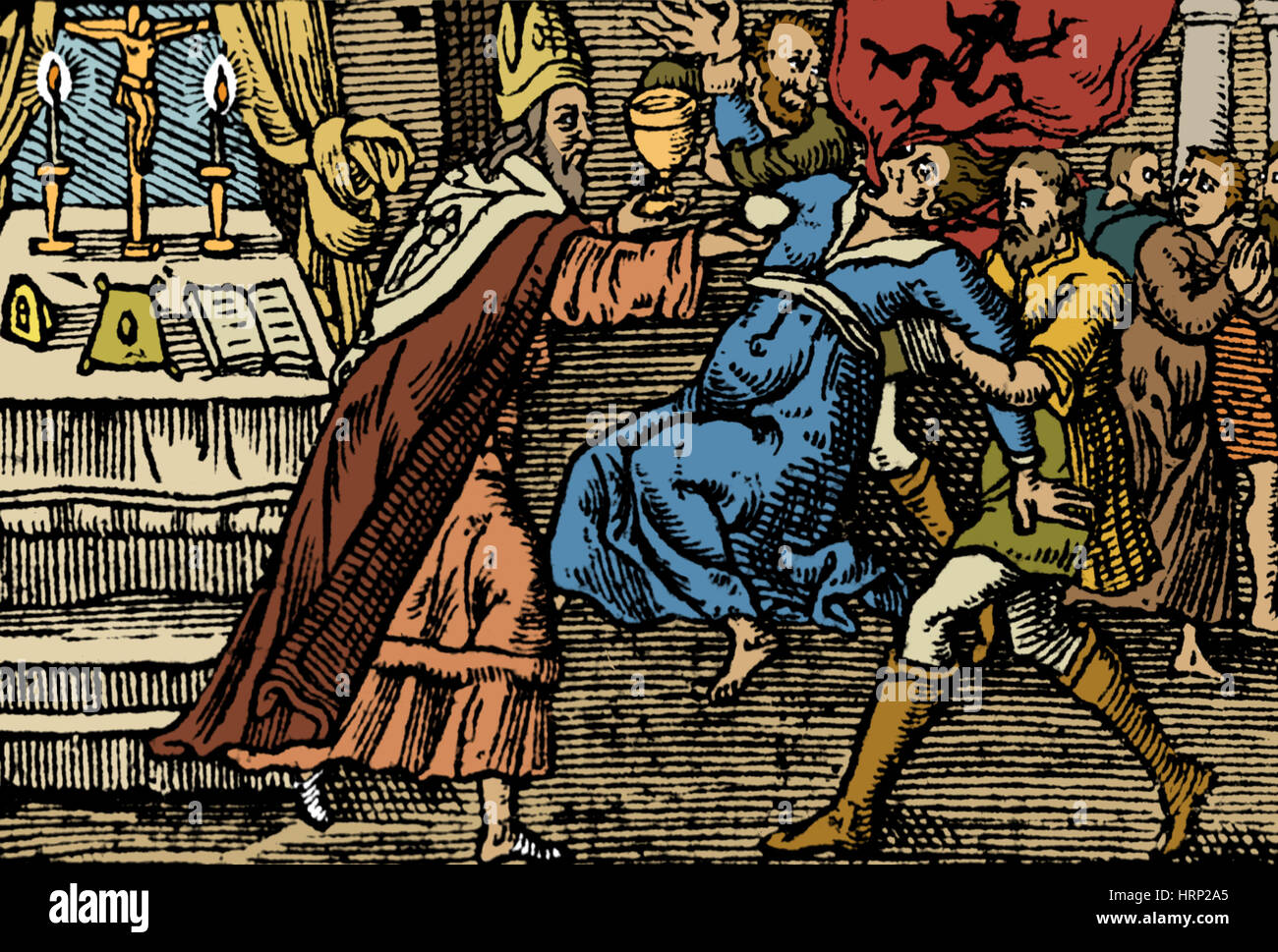 Exorcisme, XVIe siècle Woodcut Banque D'Images