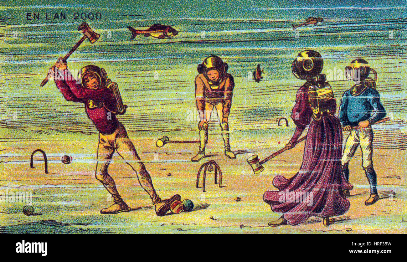 Le Croquet, sous-marine des années 1900 Carte postale Française Banque D'Images