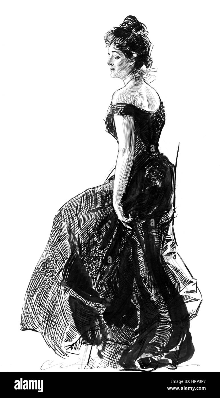 Gibson Girl, noir robe du soir, 1901 Banque D'Images