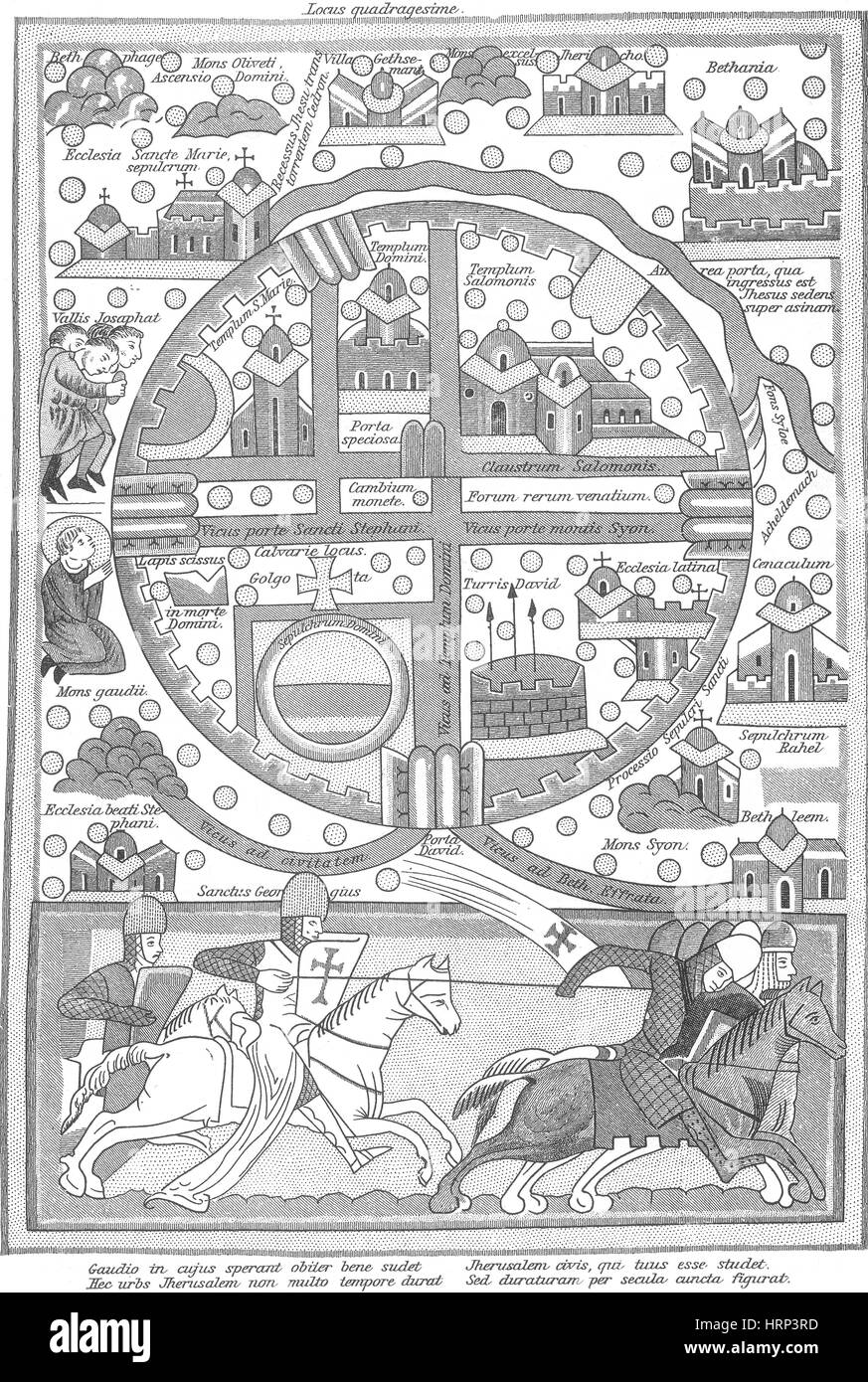 Carte de Jérusalem des croisés, 12e siècle Banque D'Images