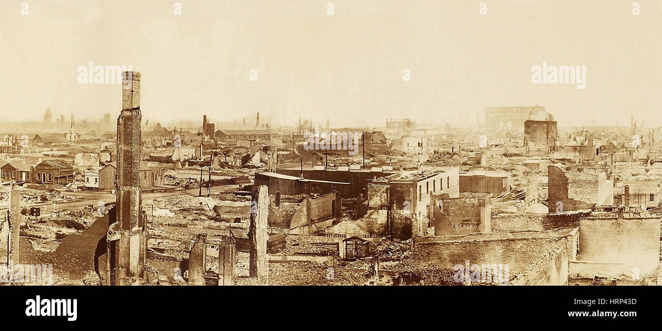 Le grand incendie de Chicago, 1871 Banque D'Images