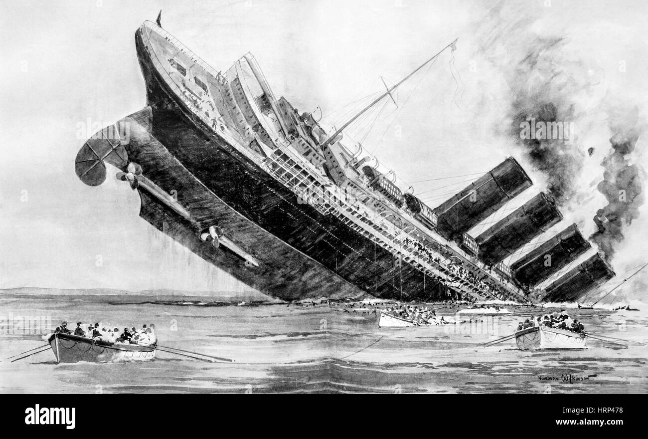La PREMIÈRE GUERRE MONDIALE, naufrage du RMS Lusitania Banque D'Images