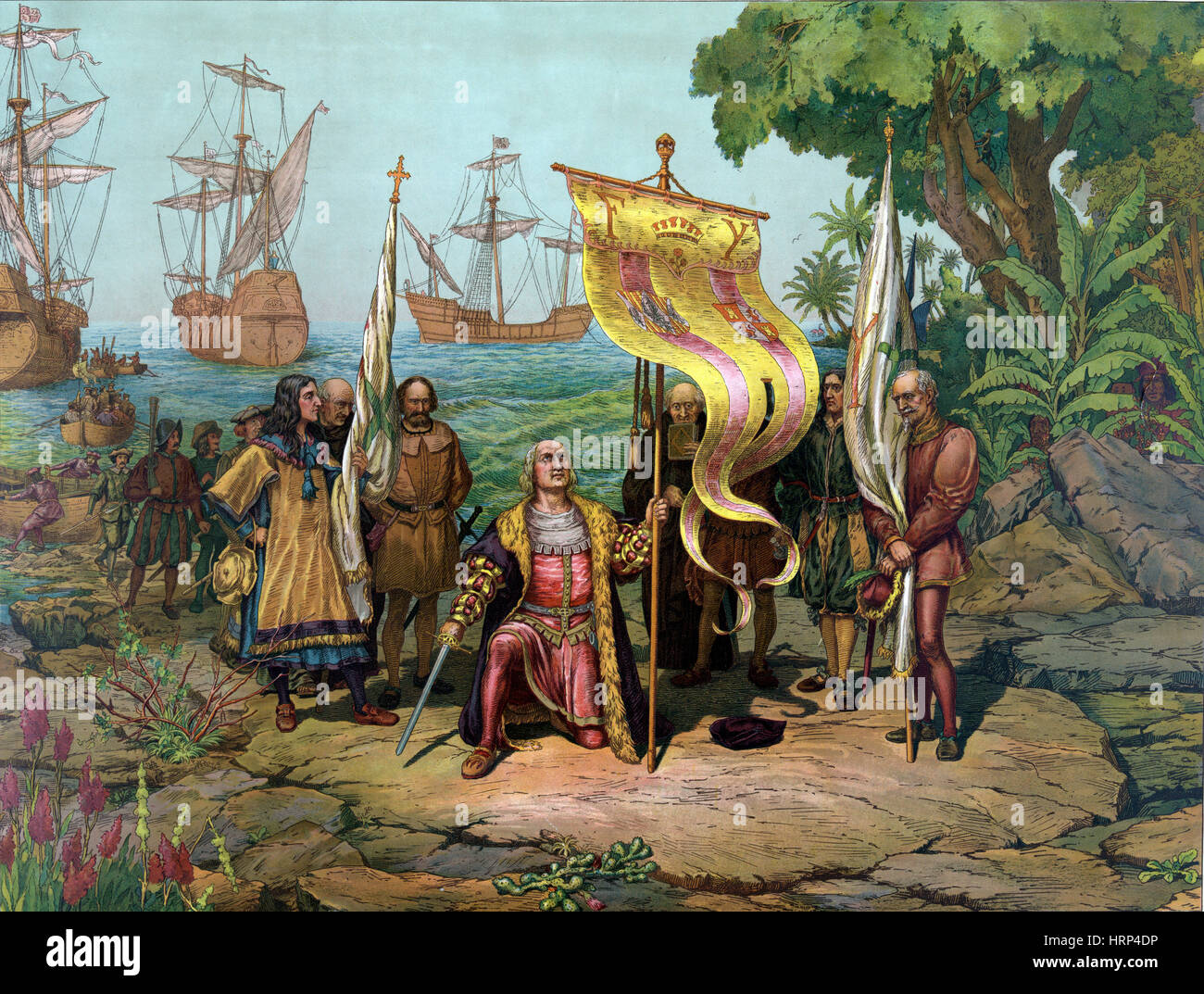 Christophe Colomb l'atterrissage à Nouveau Monde, 1492 Banque D'Images