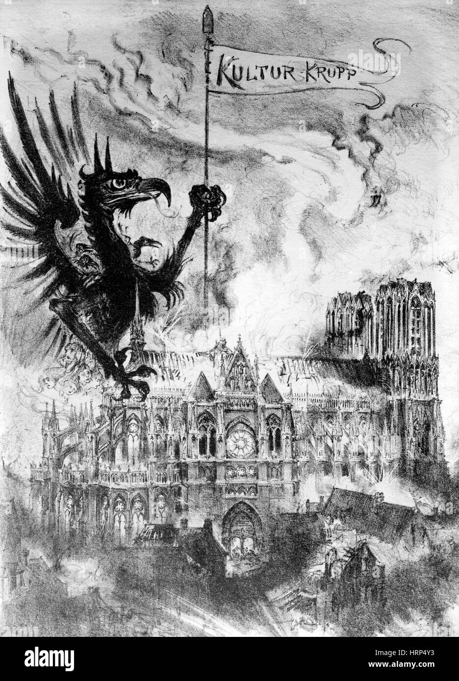 La première guerre mondiale, la cathédrale de Reims, de la propagande, 1914 Banque D'Images