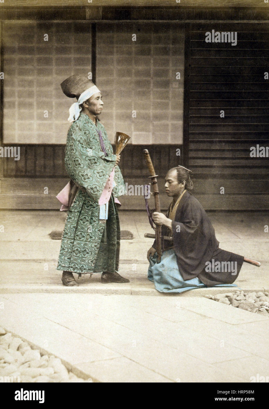 S'agenouillant devant Samurai daimyo, 1877 Banque D'Images