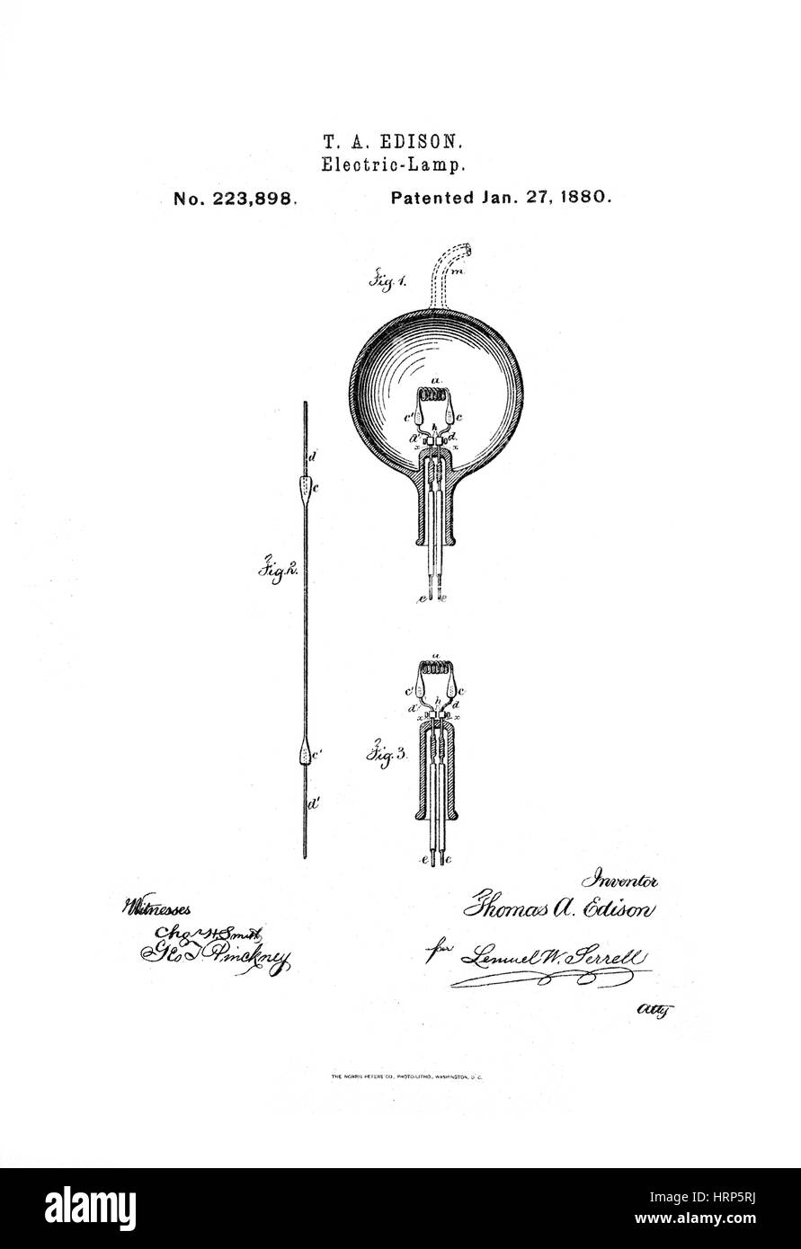 L'ampoule de Thomas Edison, 1880 Brevets Banque D'Images