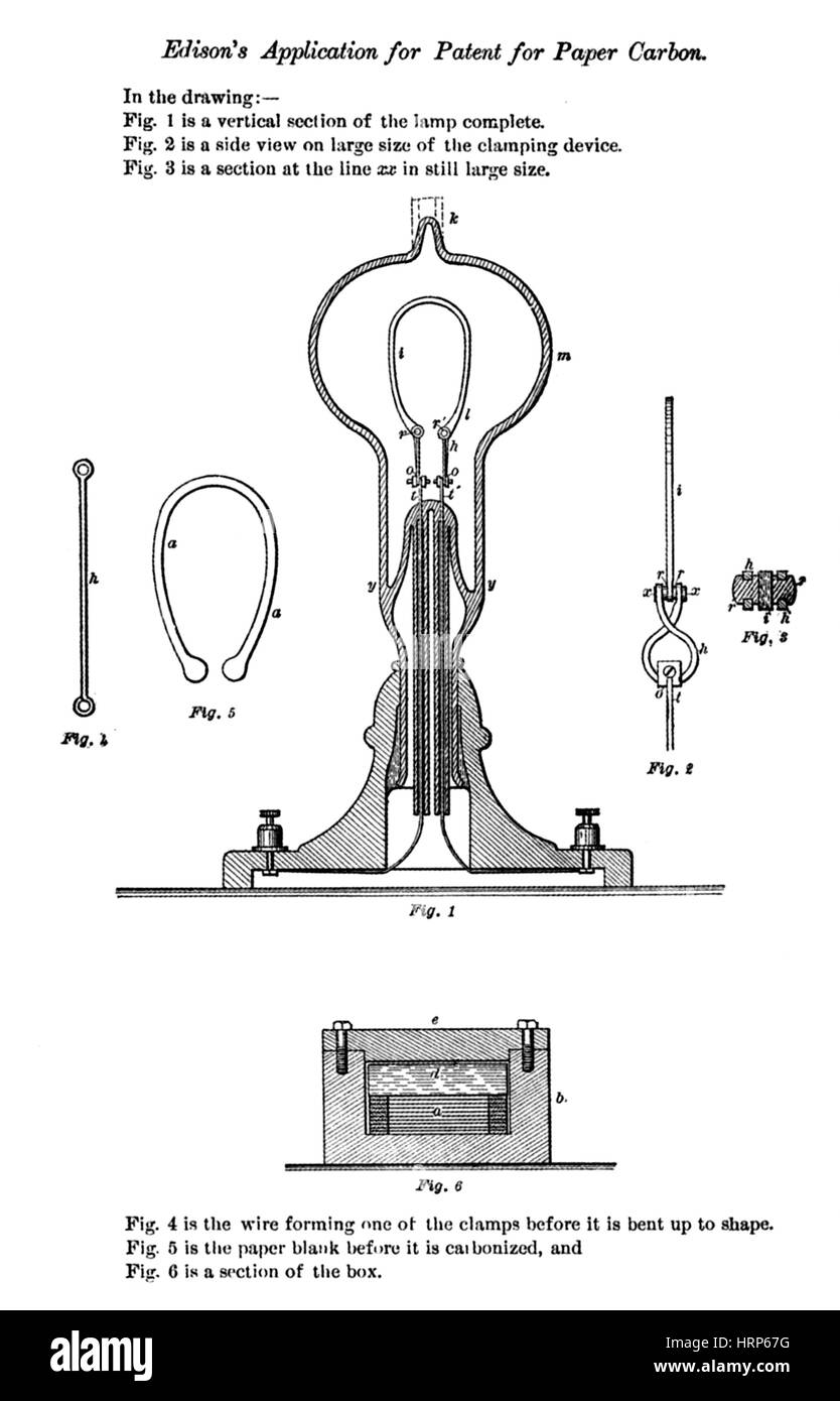Thomas Edison, demande de brevet, 1878 Banque D'Images