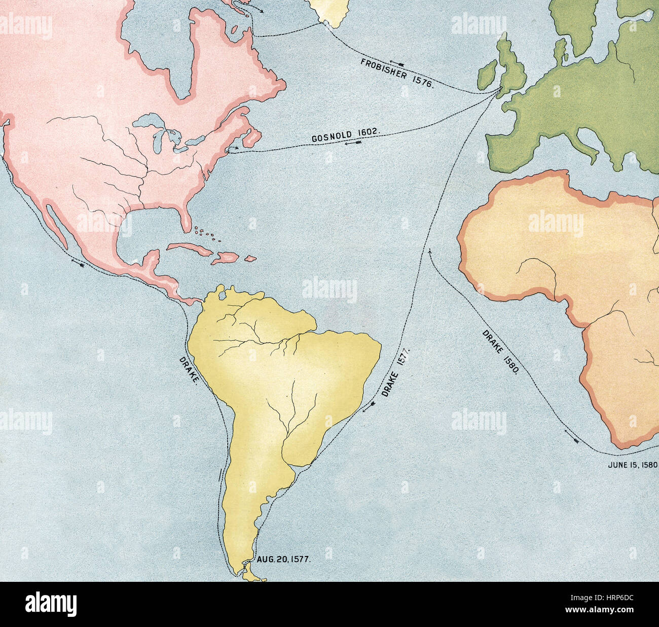 Voyages de Drake, Gosnold et Frobisher Banque D'Images