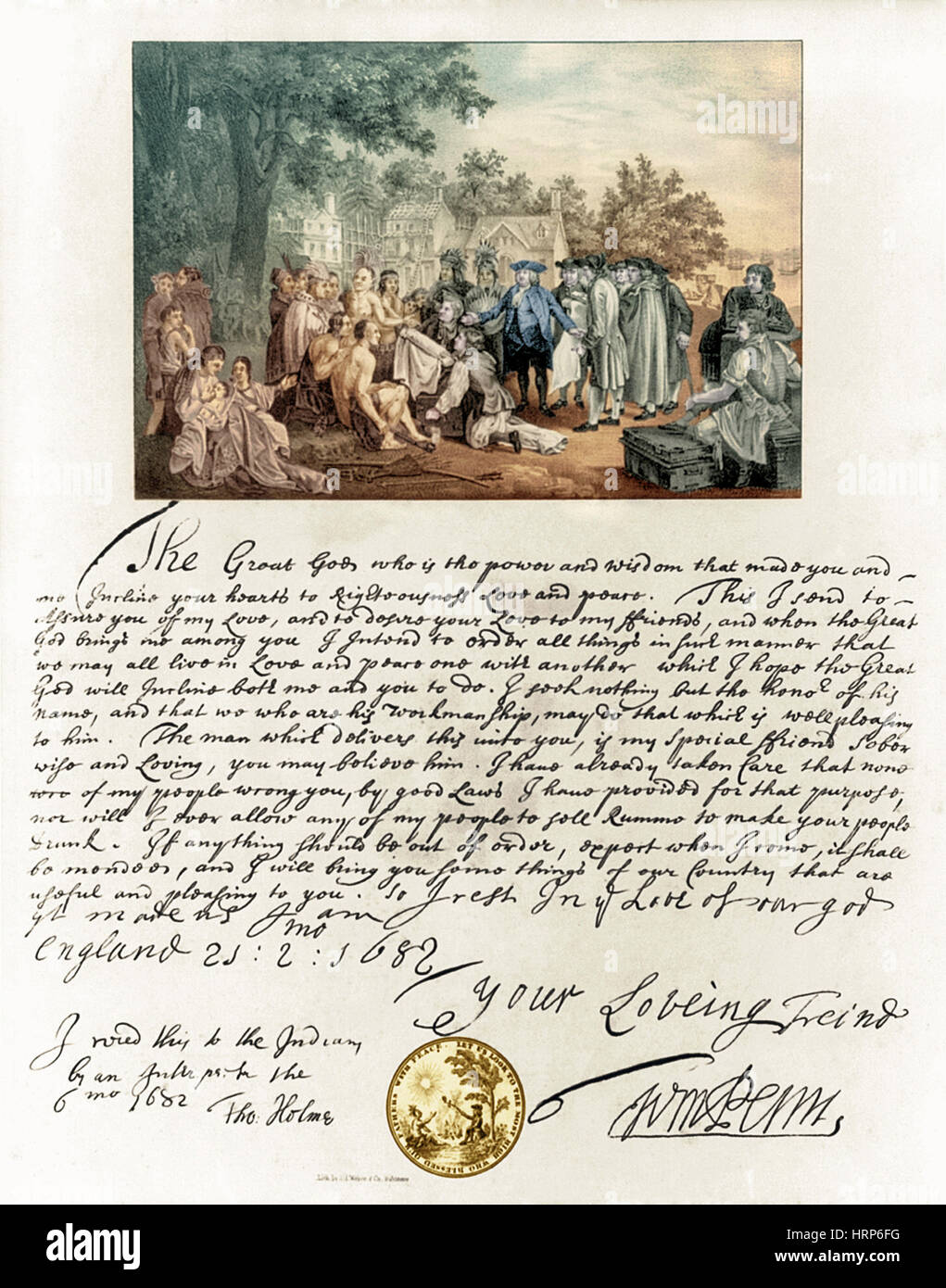 William Penn est traité avec les Indiens, 1683 Banque D'Images