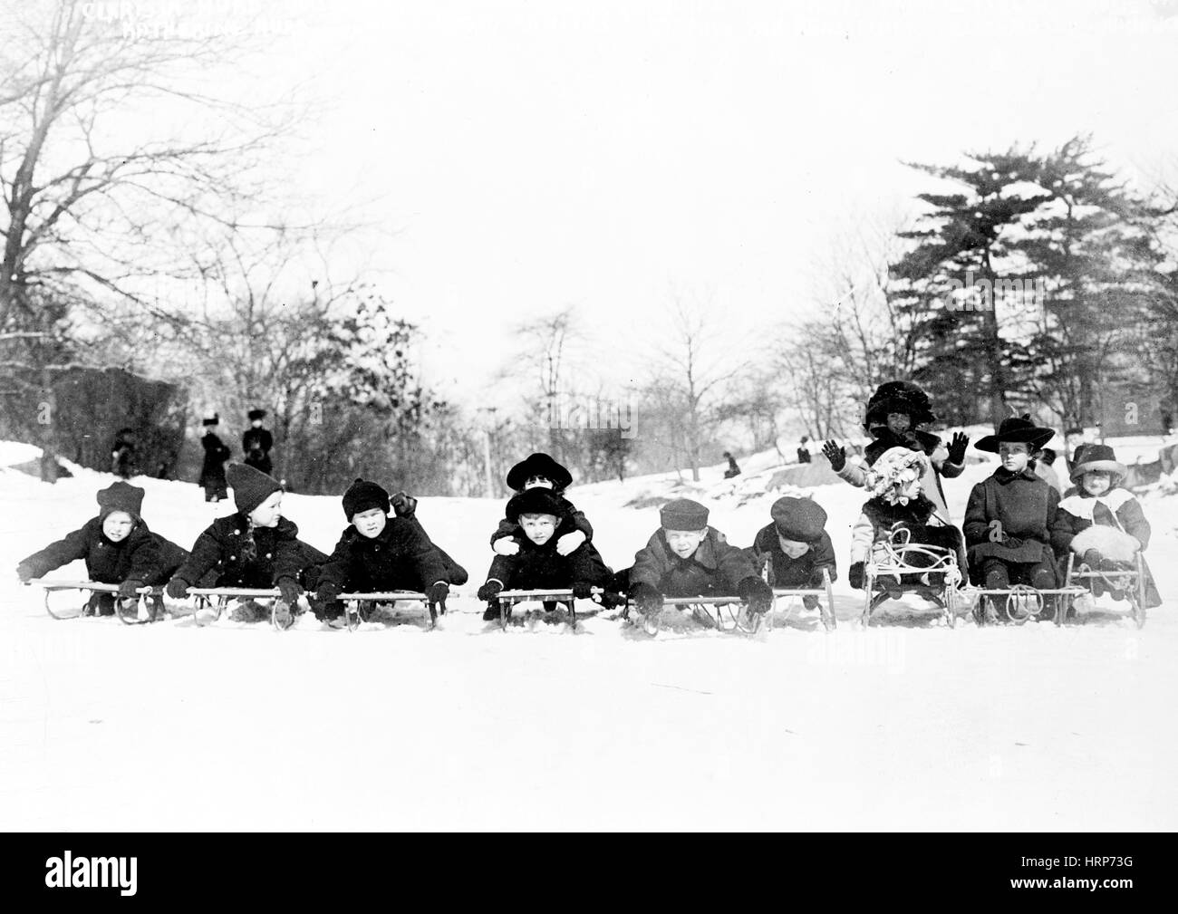 Central Park, NYC, 1915 La luge Banque D'Images