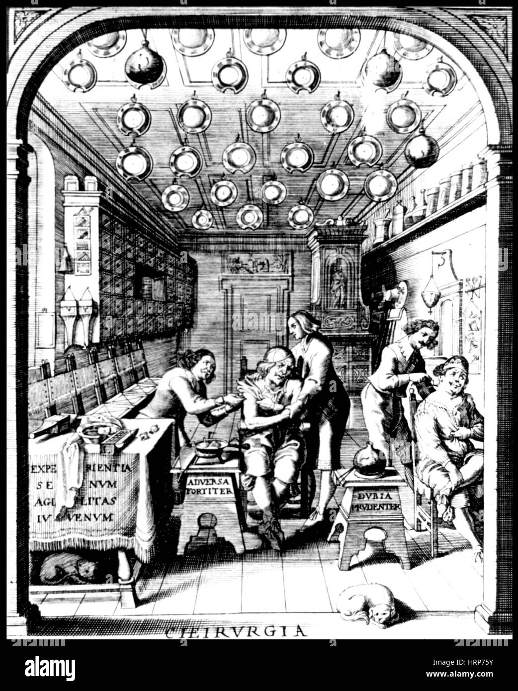 Traiter les patients Barber-Surgeons, 17e siècle Banque D'Images