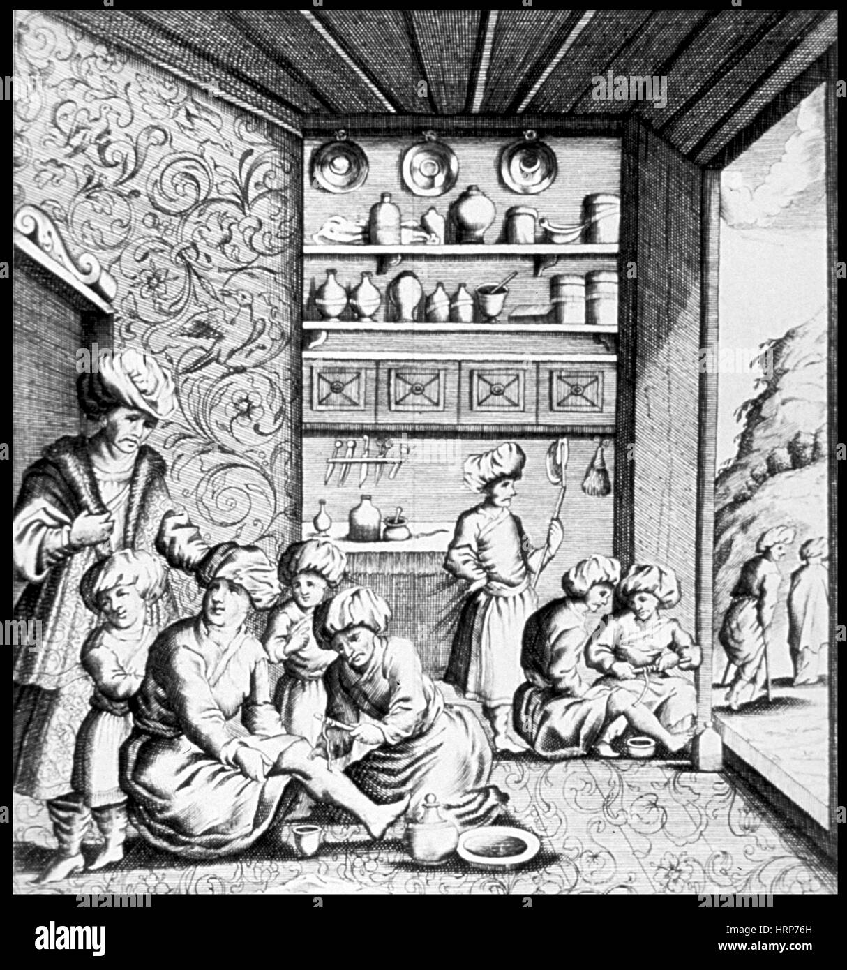 L'extraction du ver de Guinée, 1674 Banque D'Images