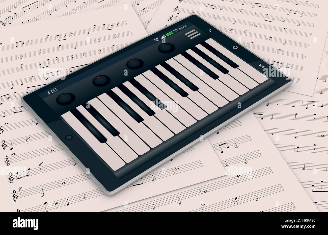 Vue rapprochée d'un tablet pc avec un piano app, et quelques feuilles sur  fond de musique, concept de la musique et de la technologie (3d render  Photo Stock - Alamy