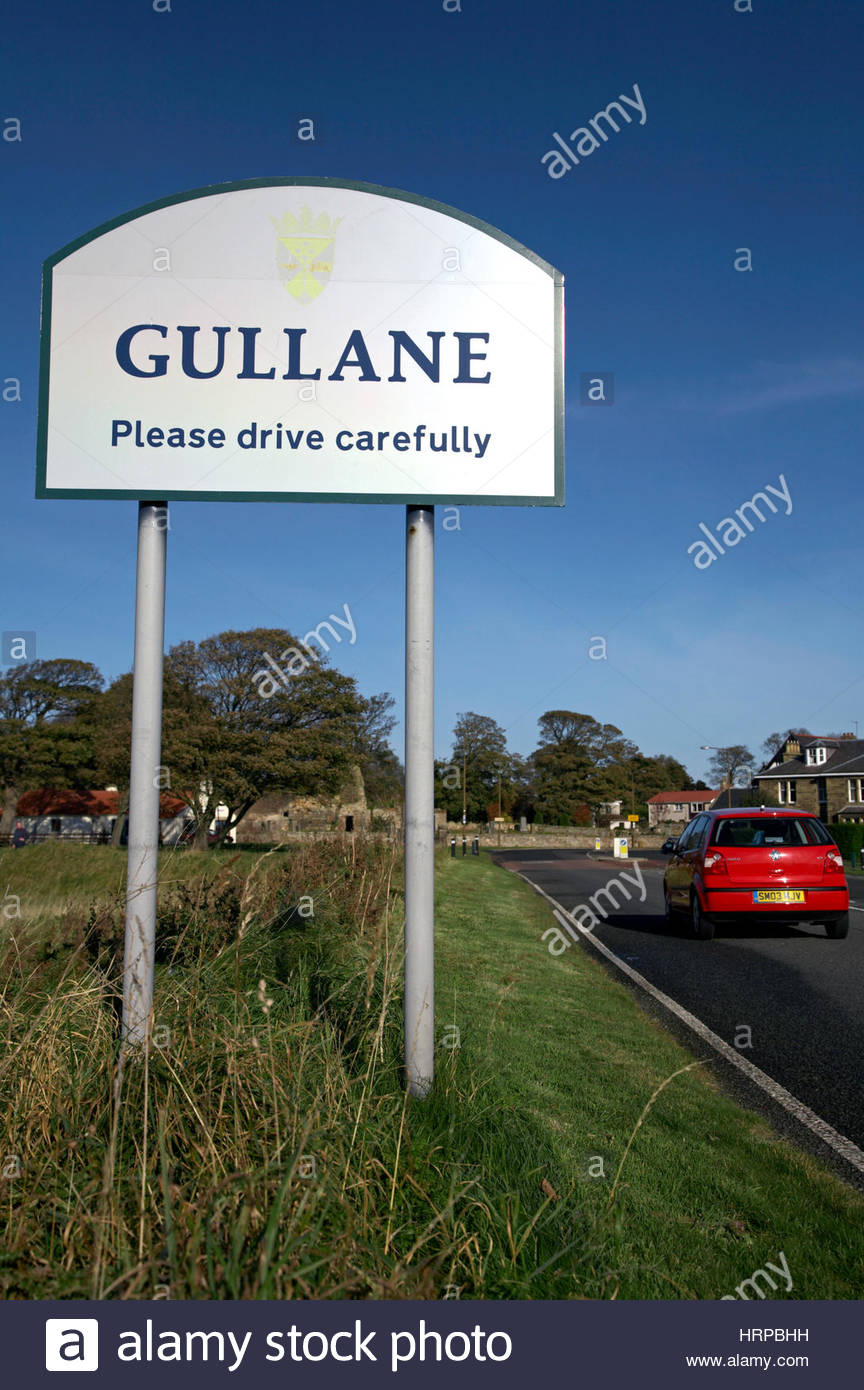 Panneau de bienvenue pour le Gullane, Ecosse Banque D'Images