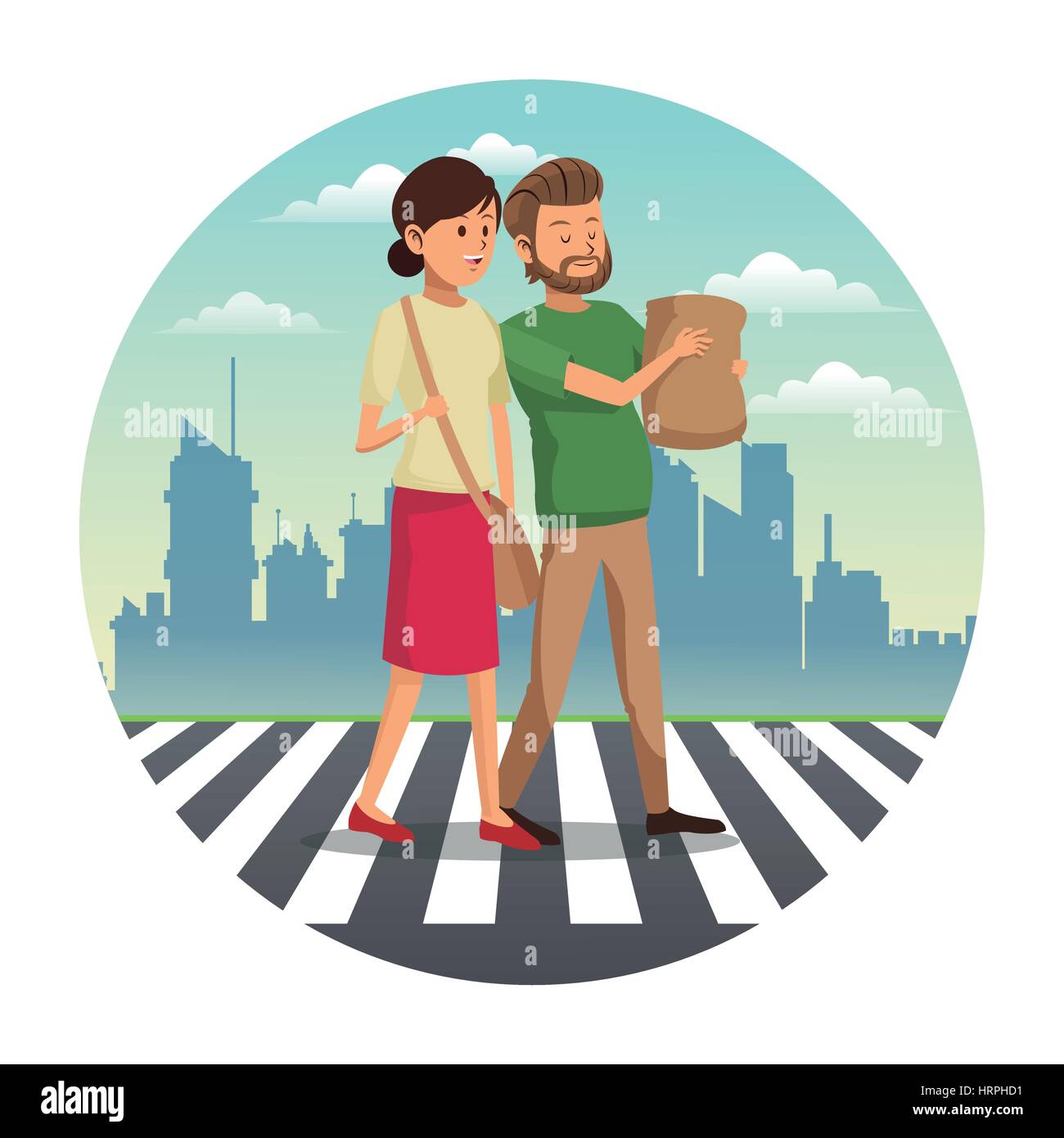 Couple walking street panier d'origine urbaine Illustration de Vecteur