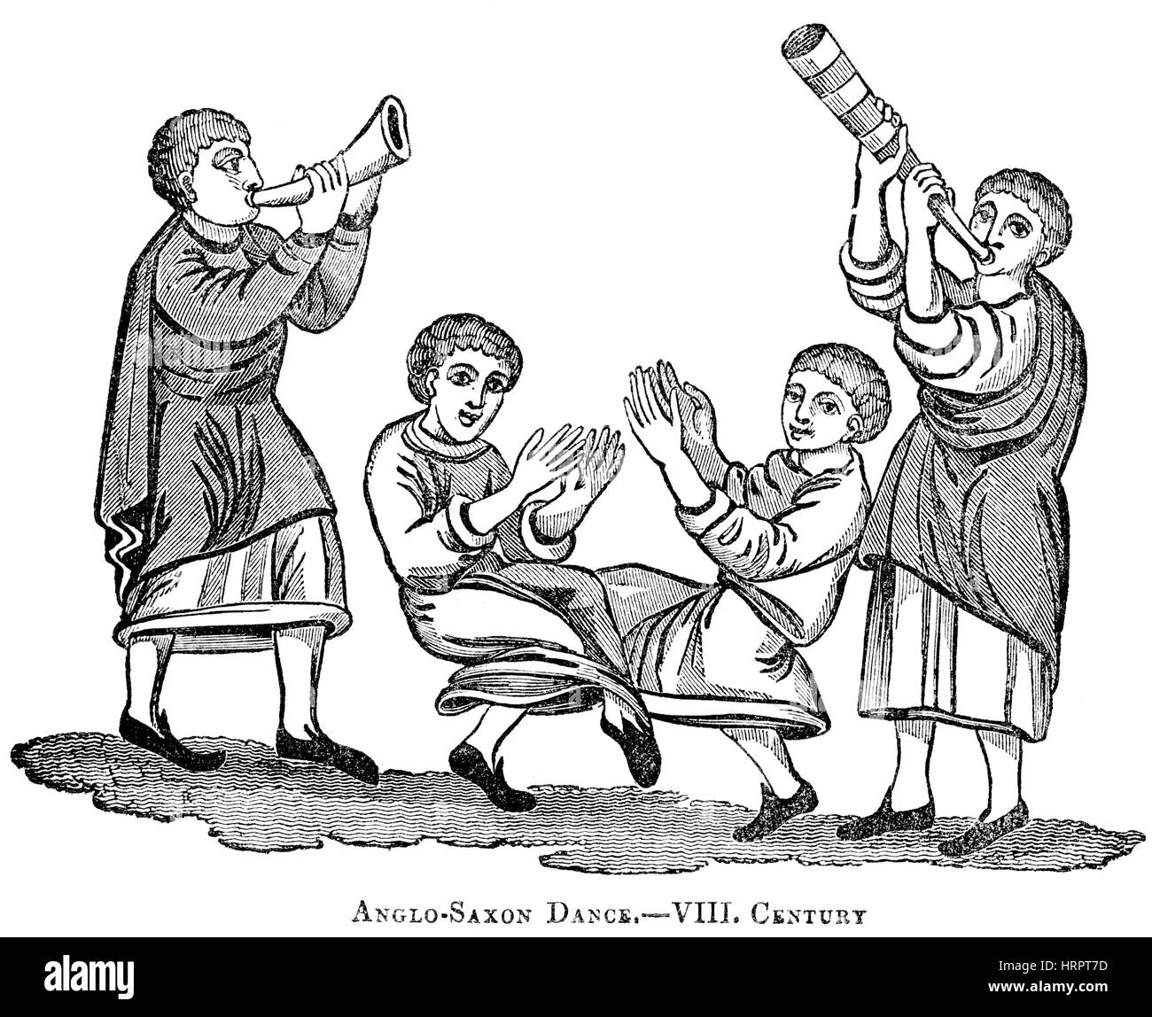 Une illustration d'origine anglo-saxonne de la danse dans la 8e siècle numérisées à haute résolution à partir d'un livre imprimé en 1831. Croyait libres de droit. Banque D'Images