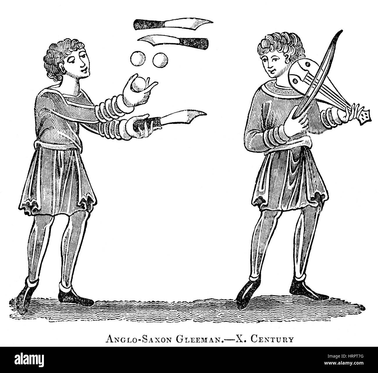 Une illustration d'origine anglo-saxonne Gleeman au 10e siècle numérisées à haute résolution à partir d'un livre imprimé en 1831. Croyait libres de droit. Banque D'Images