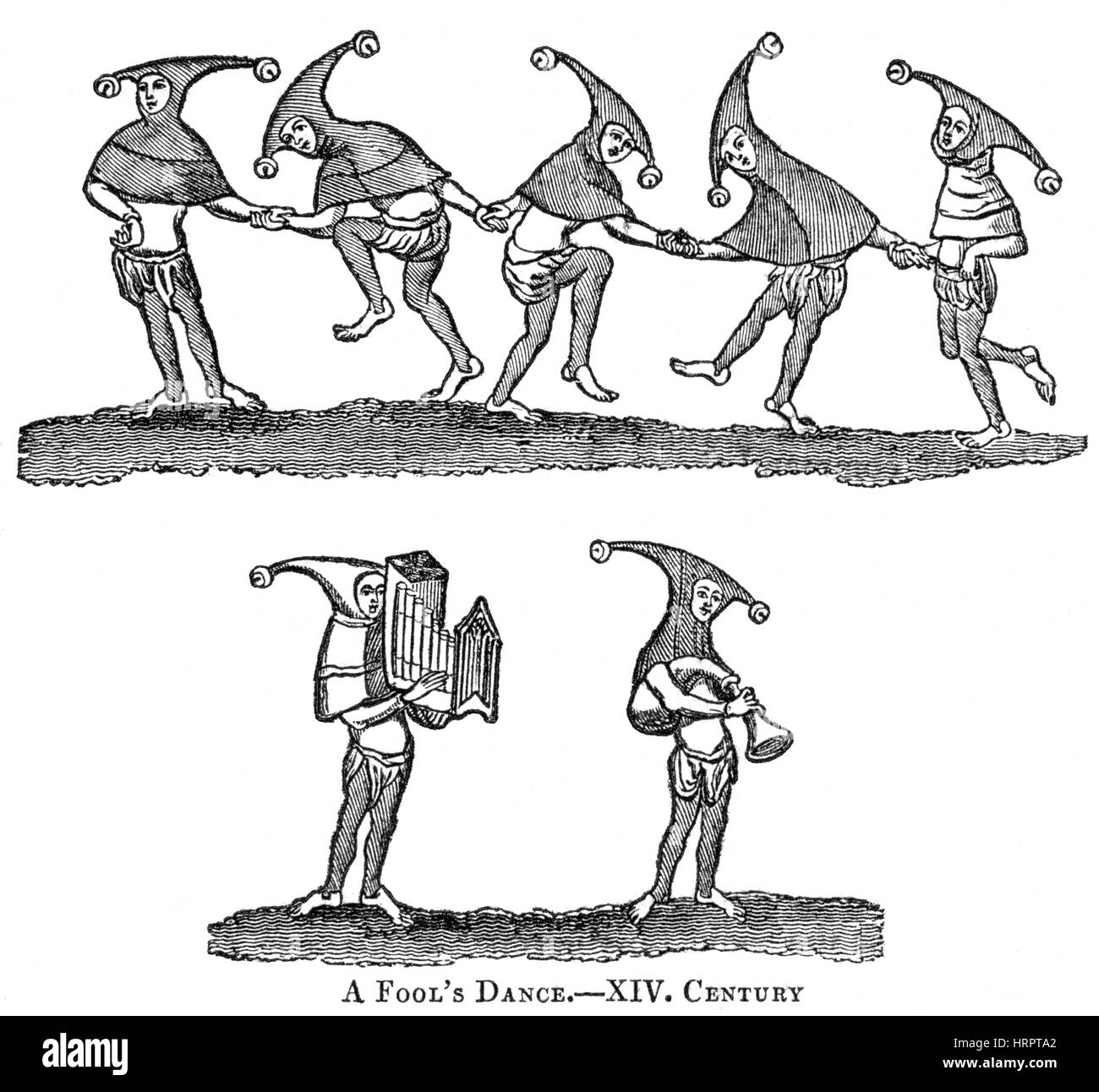 Une illustration d'un marché de la danse dans le 14e siècle numérisées à haute résolution à partir d'un livre imprimé en 1831. Croyait libres de droit. Banque D'Images