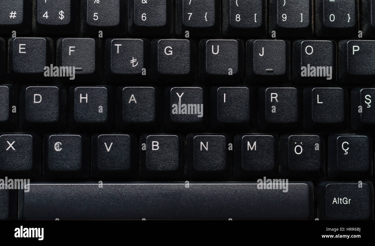 Mot 'non' signifiant 'HAYIR" en Turc écrit sur un clavier dans une rangée.  Vue de dessus d'un clavier noir Photo Stock - Alamy