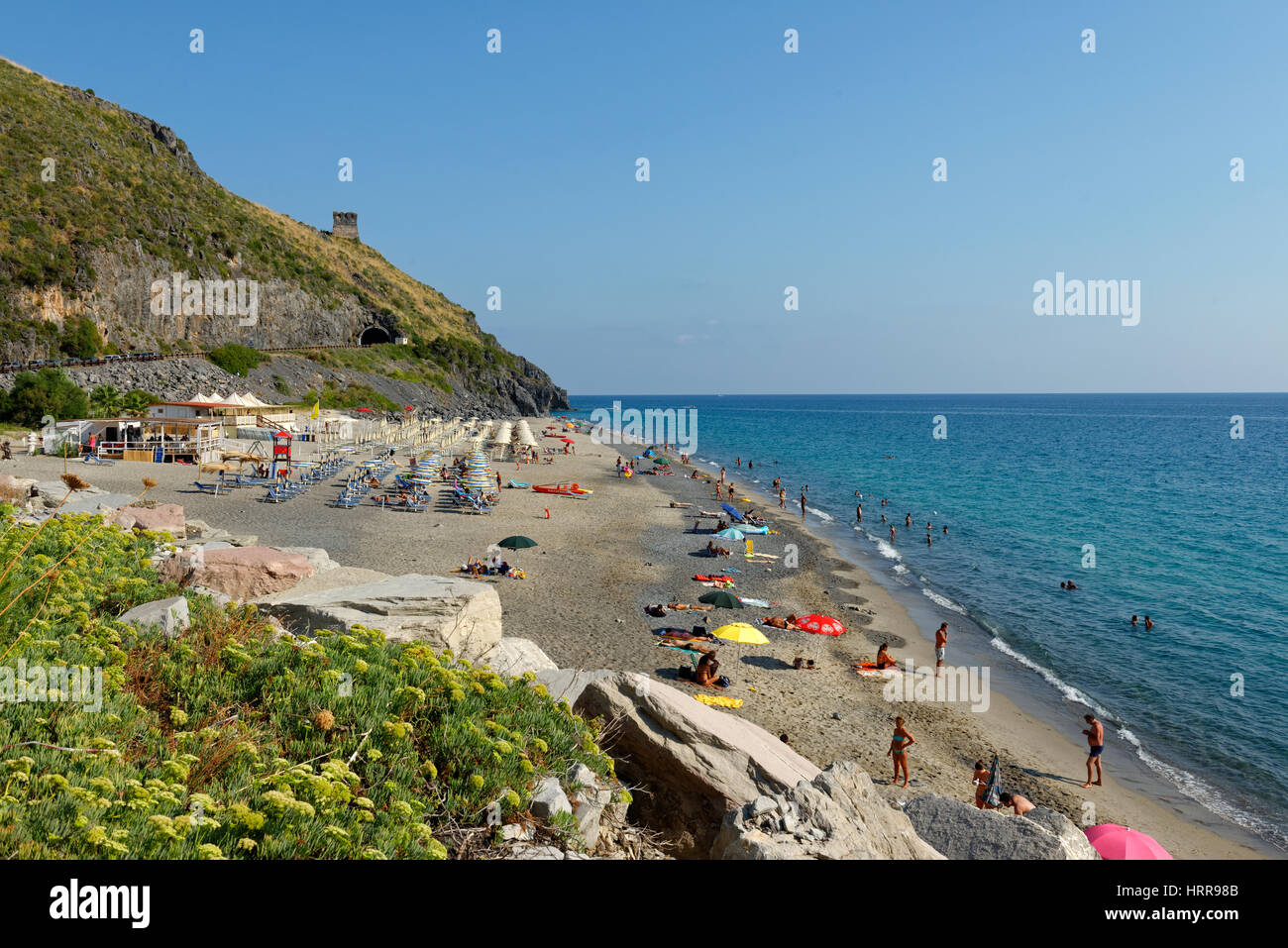 Plage de Marina di Camerota, Parc National du Cilento, Province de Salerne, Campanie, Italie Banque D'Images