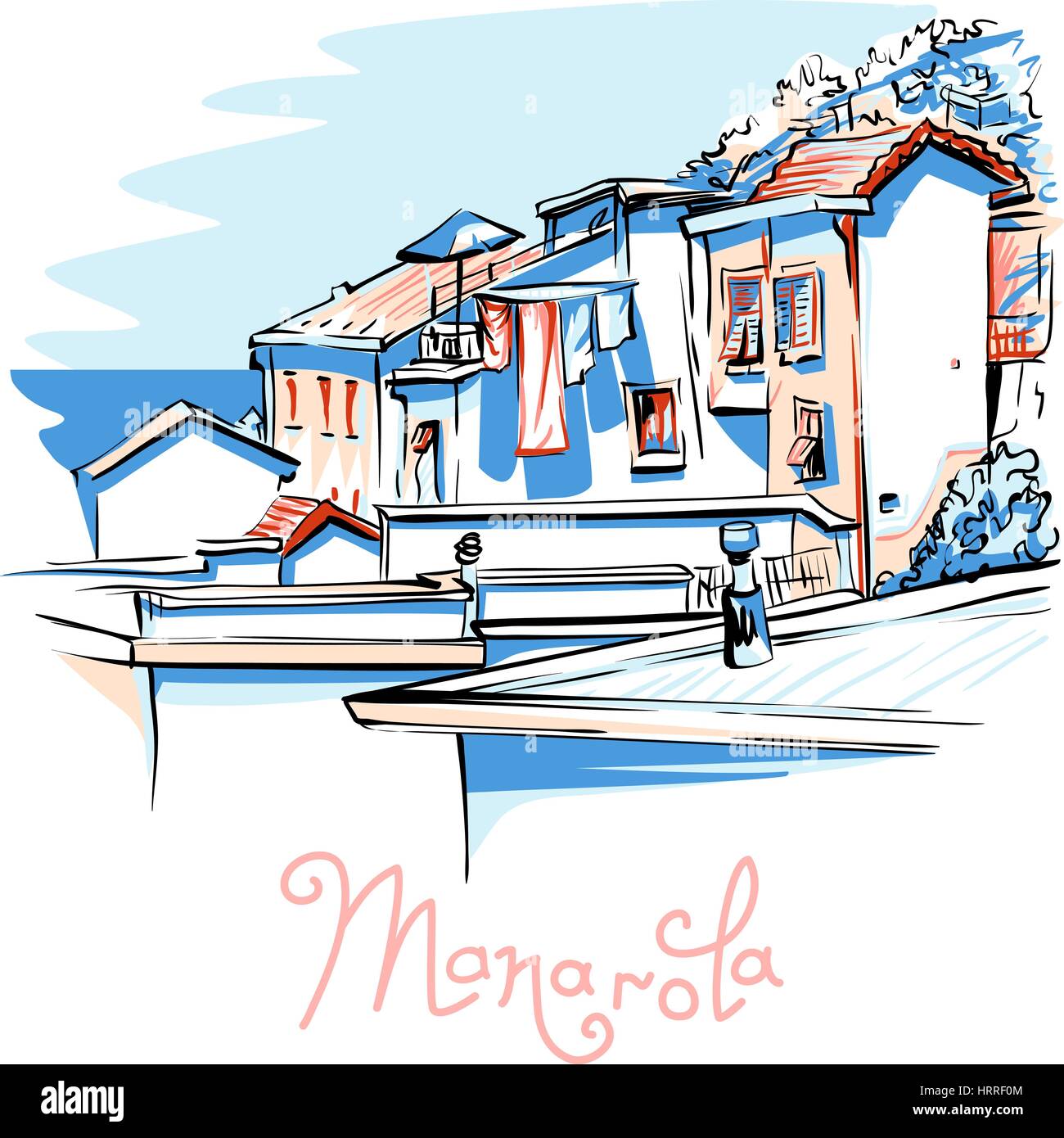 Vector maisons colorées à Manarola, Ligury, Italie Illustration de Vecteur