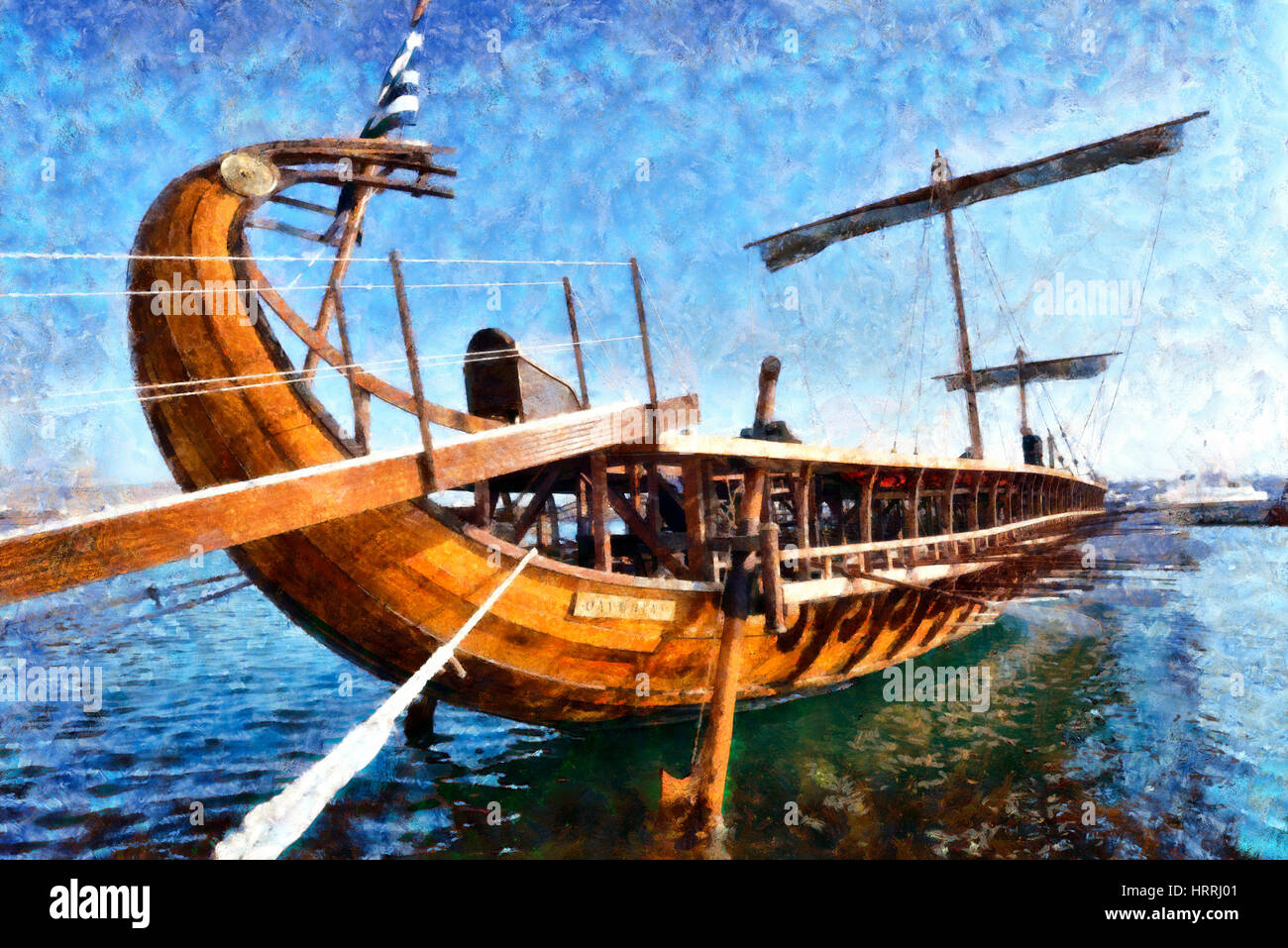 La pleine échelle copie d'un ancien, construit par trirème Hellenic Marine, à Faliro, Athènes, Grèce Banque D'Images
