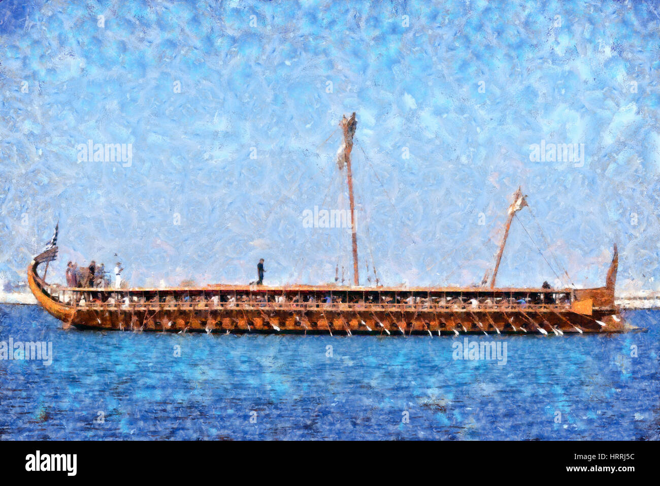 La pleine échelle copie d'un ancien, construit par trirème Hellenic Marine, à Faliro, Athènes, Grèce Banque D'Images