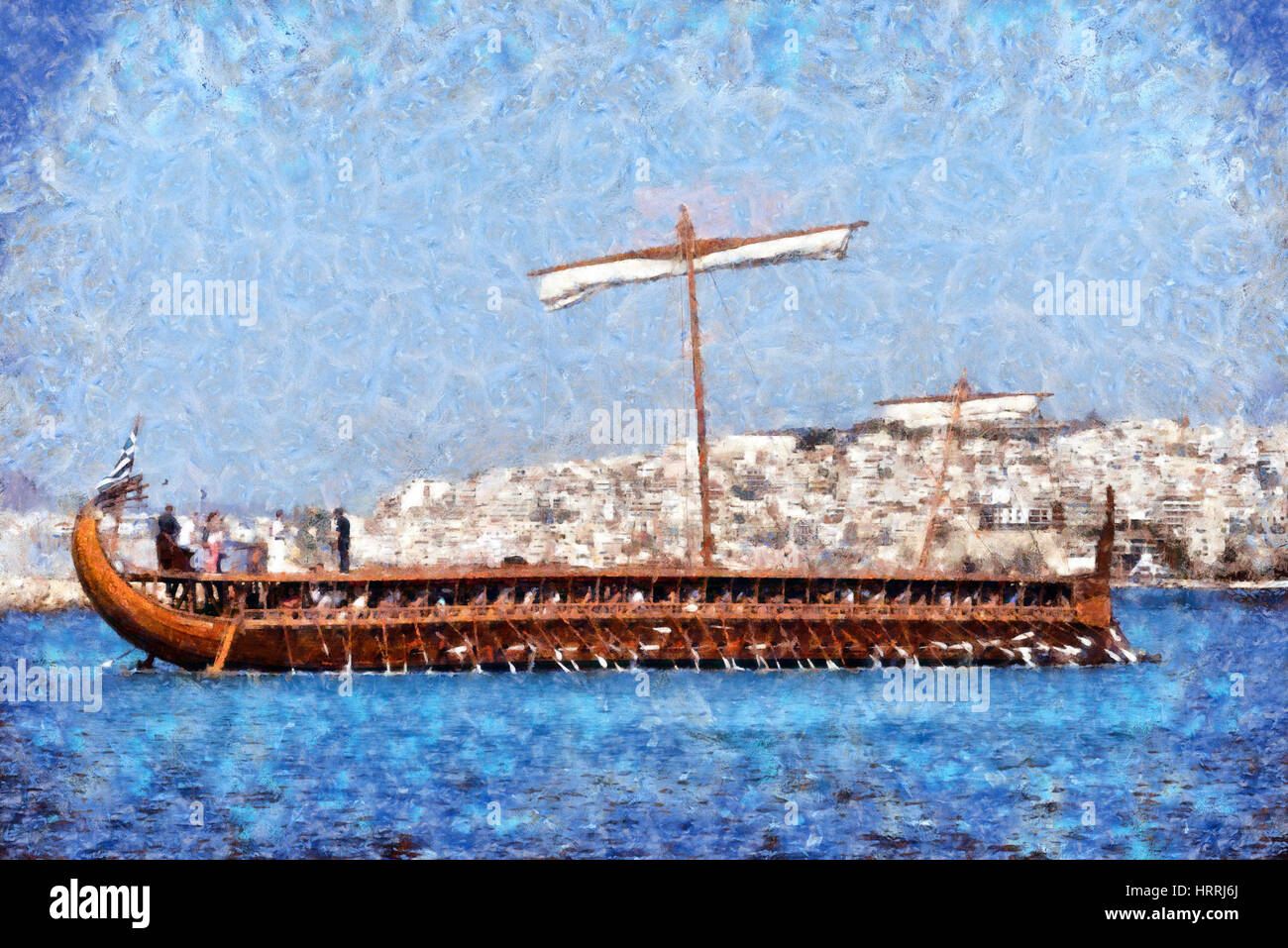 La pleine échelle copie d'un ancien, construit par trirème Hellenic Marine, à Faliro, Athènes, Grèce Banque D'Images