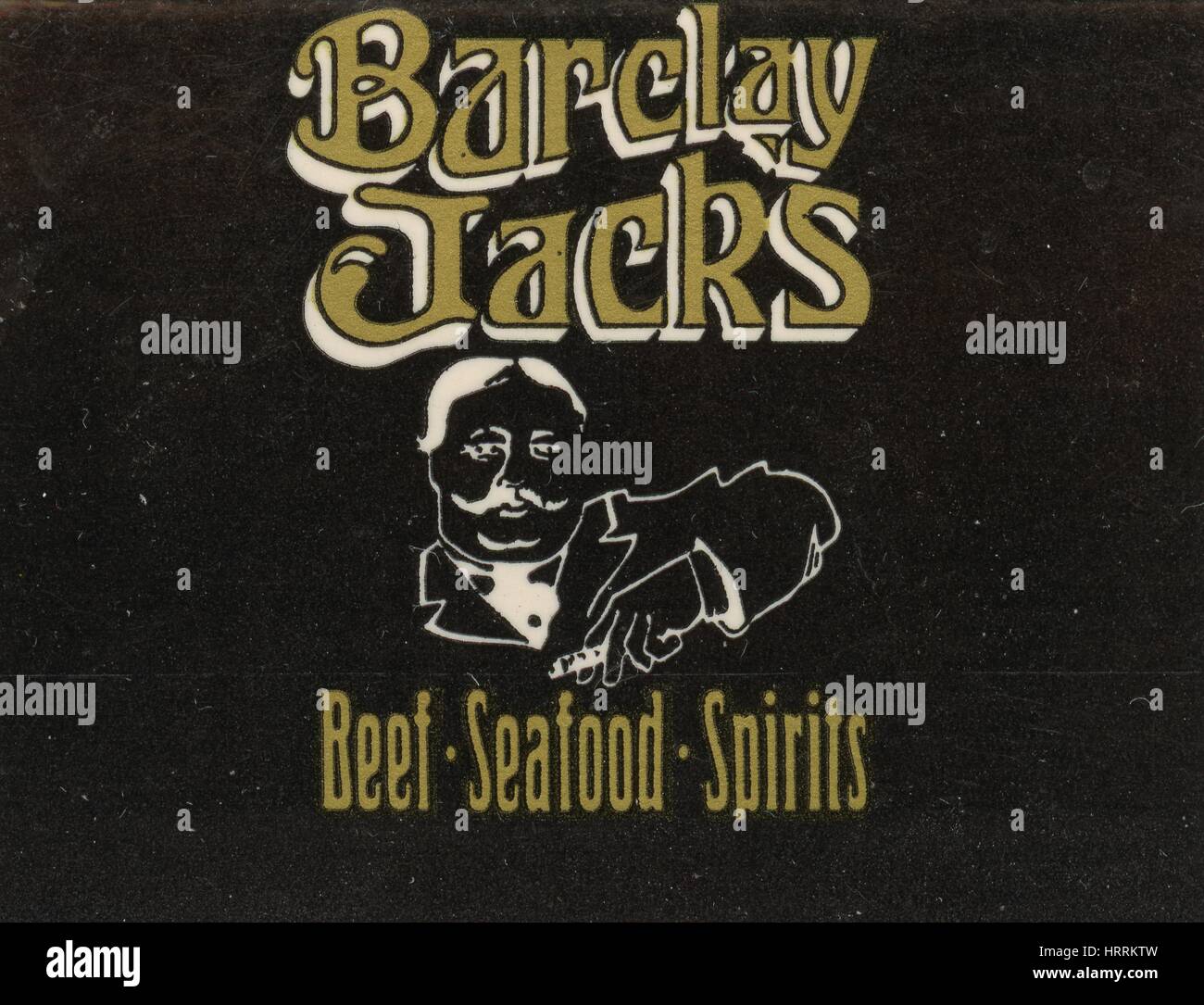 Couvercle d'allumettes pour Jack Barclay's restaurant à Oakland, Californie, 1975. Banque D'Images