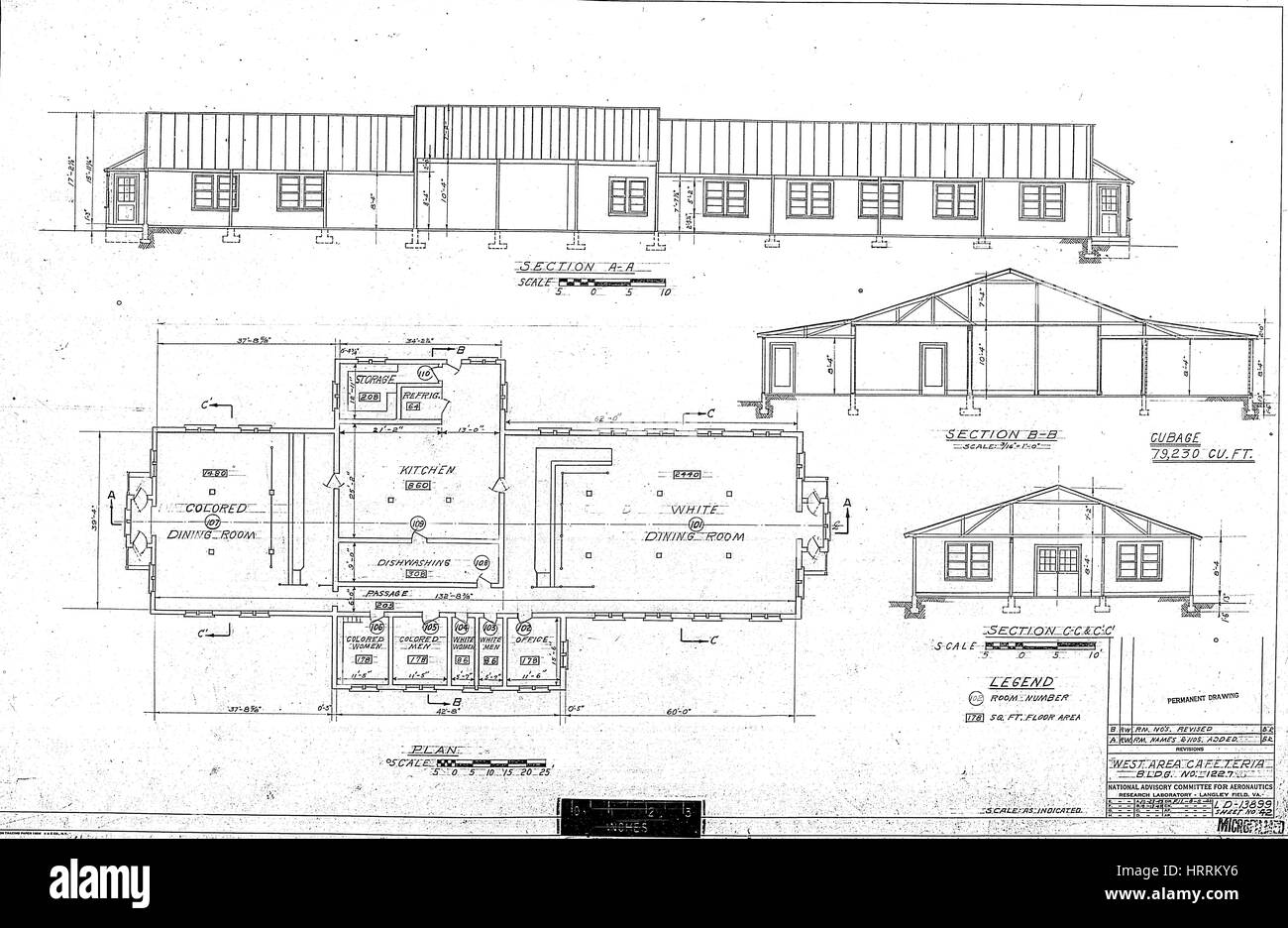 Plan directeur pour la NASA/NACA's West Salon cafétéria au Langley Research Center, montrant une salle à manger blanc" et un plus petit, \'distincts Salle à manger colorée\' pour l'utilisation par le personnel d'origine afro-américaine, y compris les droits de l'\\' ordinateurs, 1948. Banque D'Images