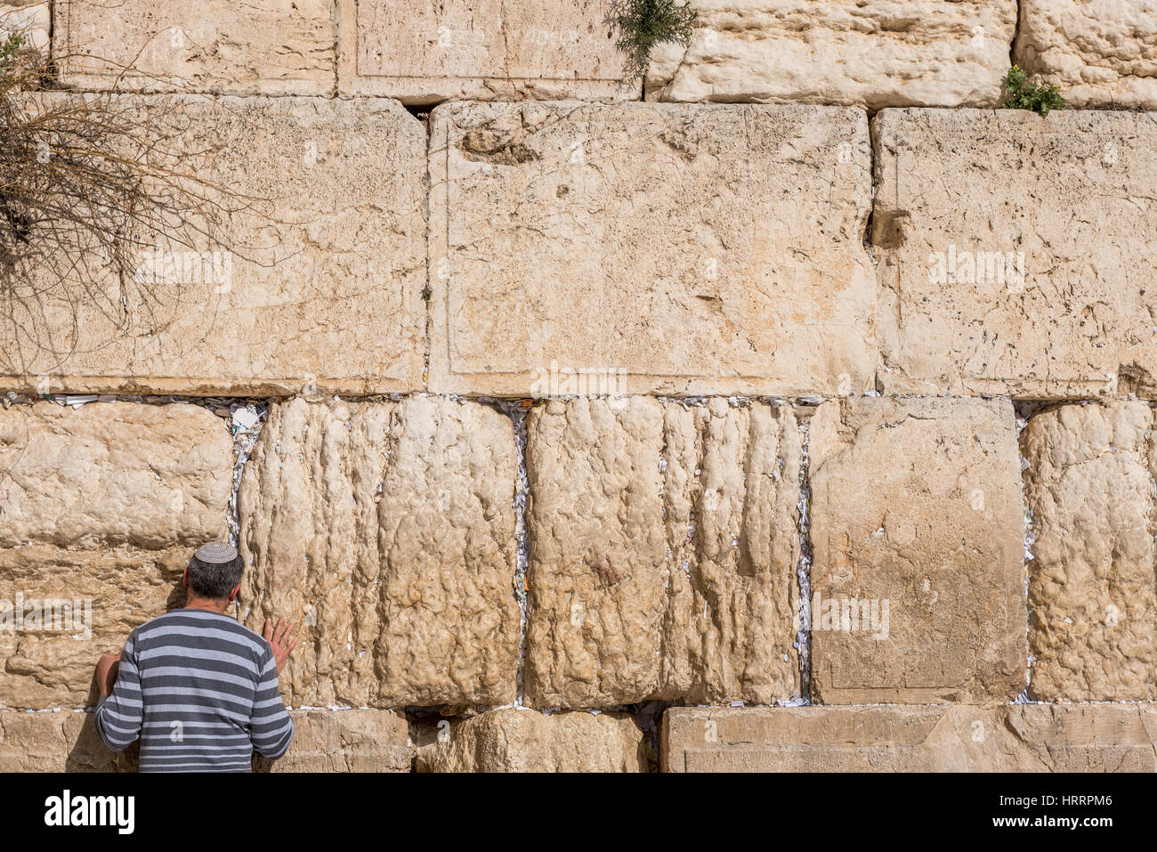 L'homme de prier au mur des lamentations, Jérusalem, Israël Banque D'Images