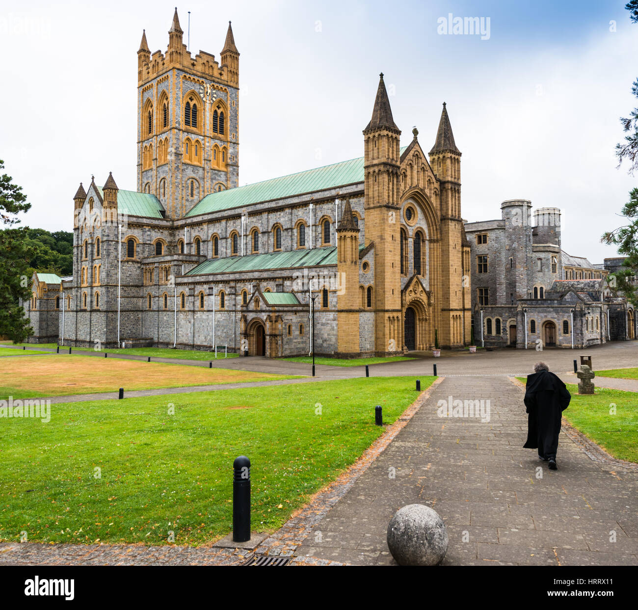 Un moine bénédictin de l'abbaye de Buckfast, promenades vers complies. Banque D'Images
