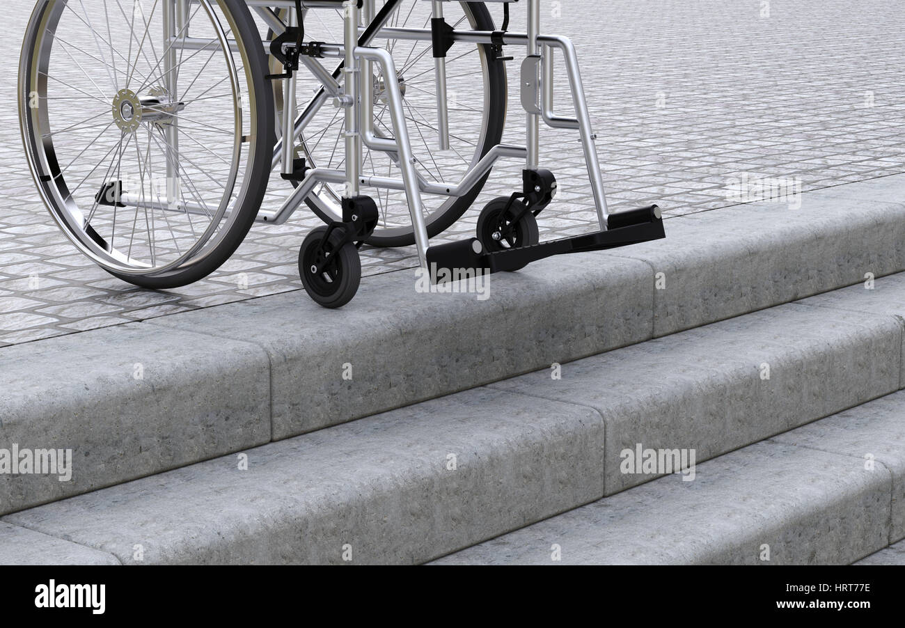 Fauteuil roulant dans les escaliers avant de rendu 3D Banque D'Images