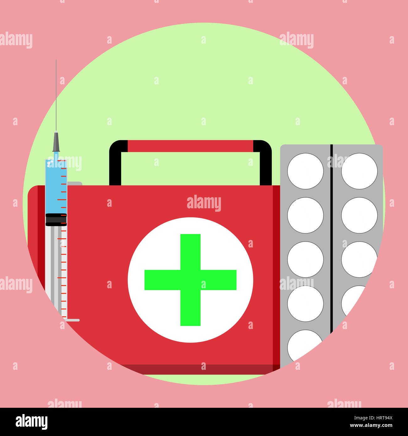 Médicaments aide médicale première icône. Soutien en santé et médecine, thérapie clinique vector illustration Banque D'Images