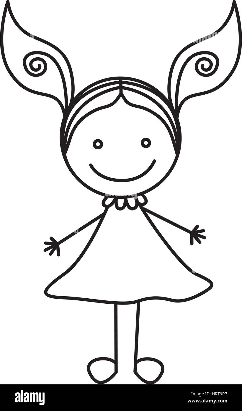 Silhouette dessin fille mignonne avec dress Illustration de Vecteur